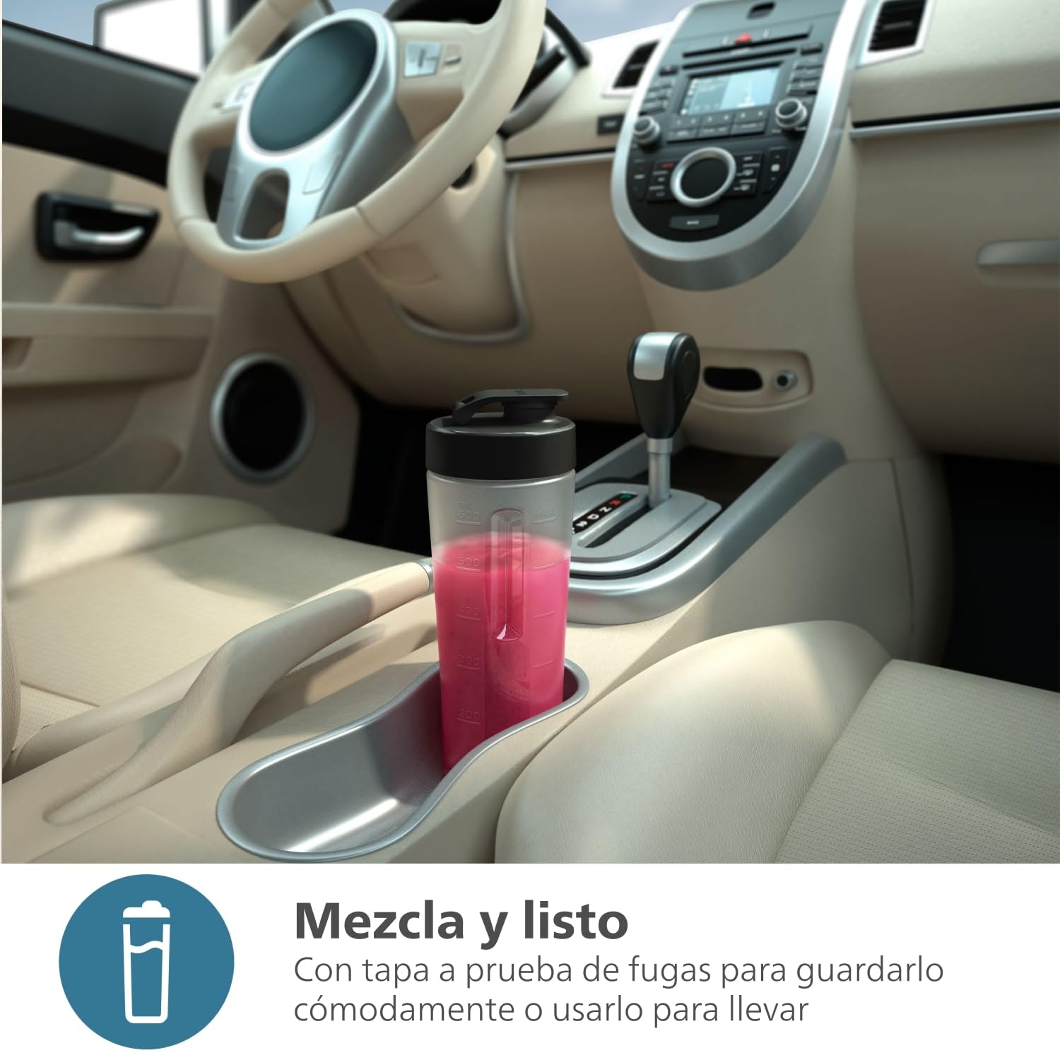 Philips Blender Serie 5000, Batidora Personal, Apta para Lavavajillas, Tecnología ProBlend Plus, Vaso de Tritan de 700 ml, Aplicación de Recetas HomeID, Plata/Metal (HR2764/00)