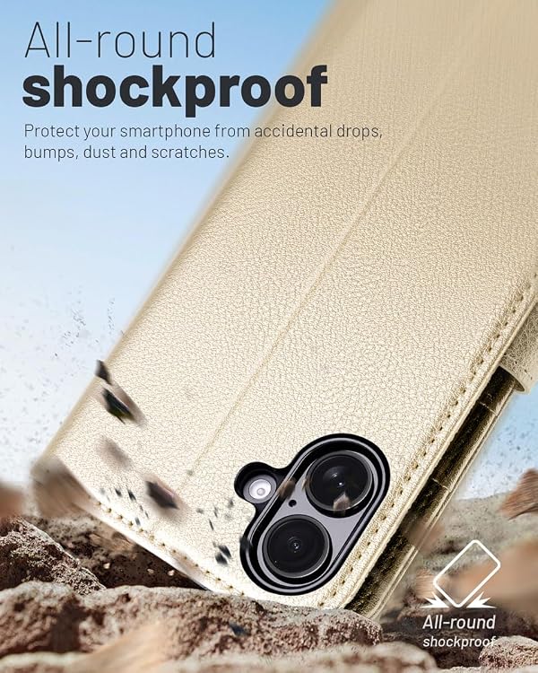OCASE for iPhone 16 Wallet Case PU Leather Flip Folio Case with Card Holders RFID Blocking Kickstand Shockproof TPU Inner Shell iPhone 16 Phone Cover 6.1 Inch 2024-Gold by OCASE - Image 6