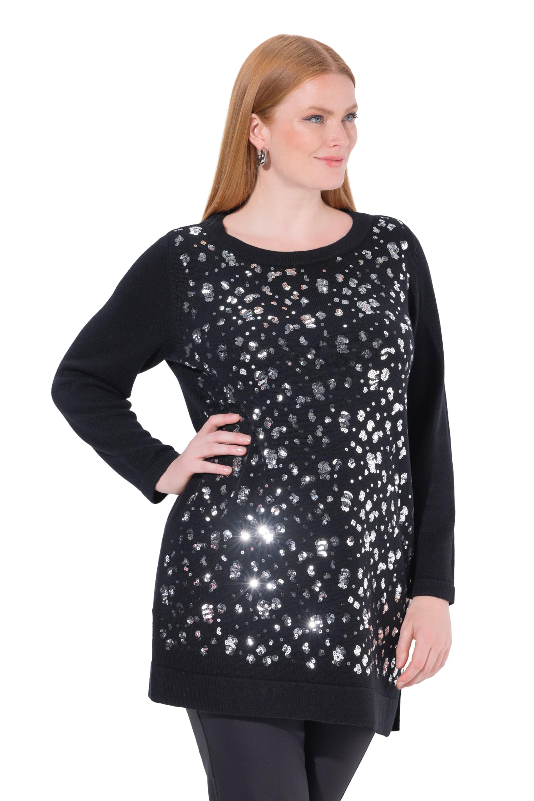 Ulla Popken Damen große Größen Übergrößen Plus Size Pullover, Pailletten, Rundhals, Langarm 843289