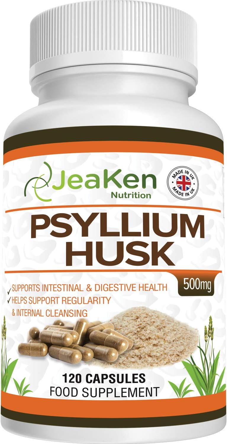 JeaKen - PSYLLIUM Husk Capsule - Fibre Supplements Capsules from Pure Psyllium Husk Powder for Digestive Health - Natural Stool Softener and Constipation Relief - 120 Vegan Physillium Husk Capsules