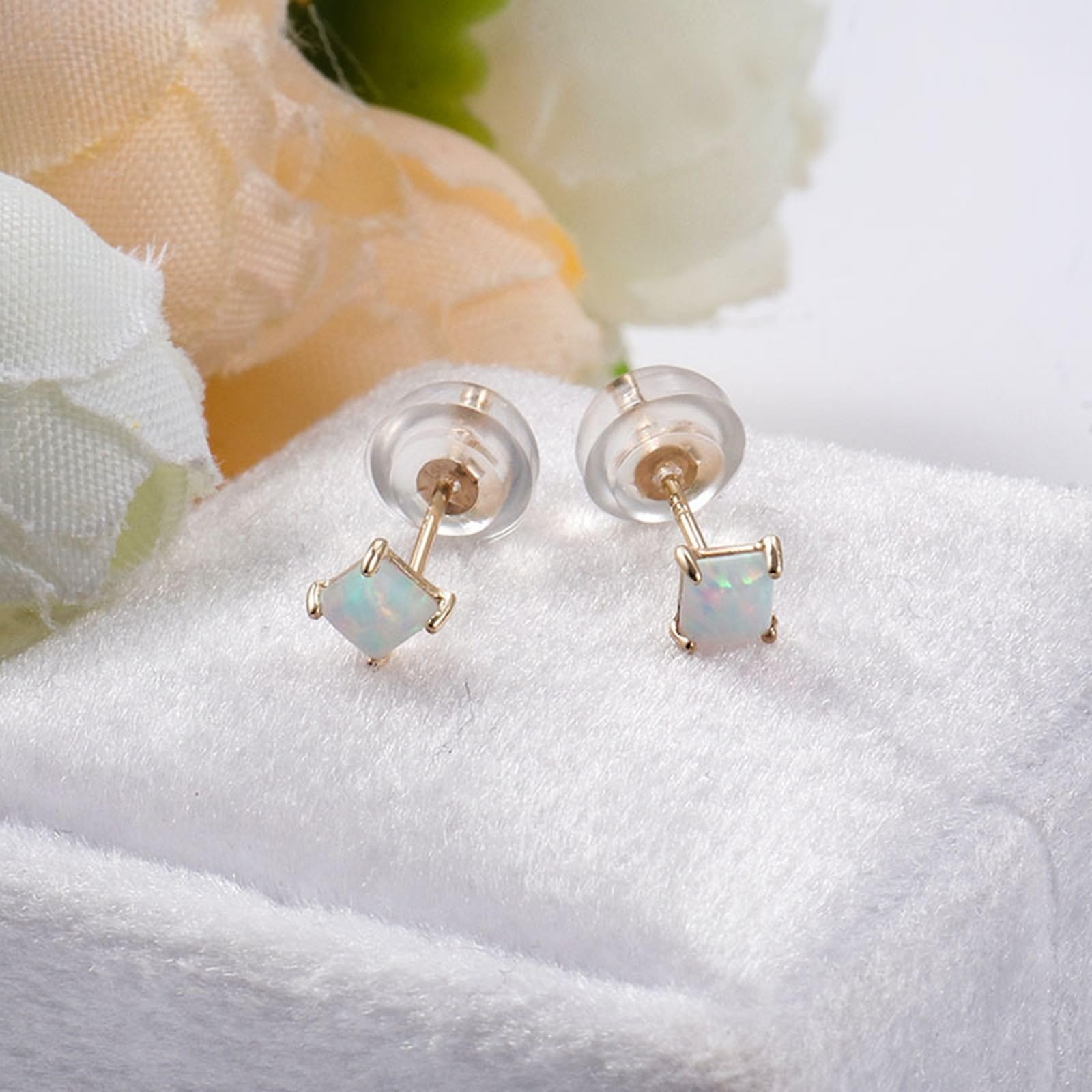 Modische Ohrringe für Damen, 9 K/14 K/18 K Gold, einfache quadratische Opal-Ohrstecker, Hochzeitsschmuck, hypoallergen