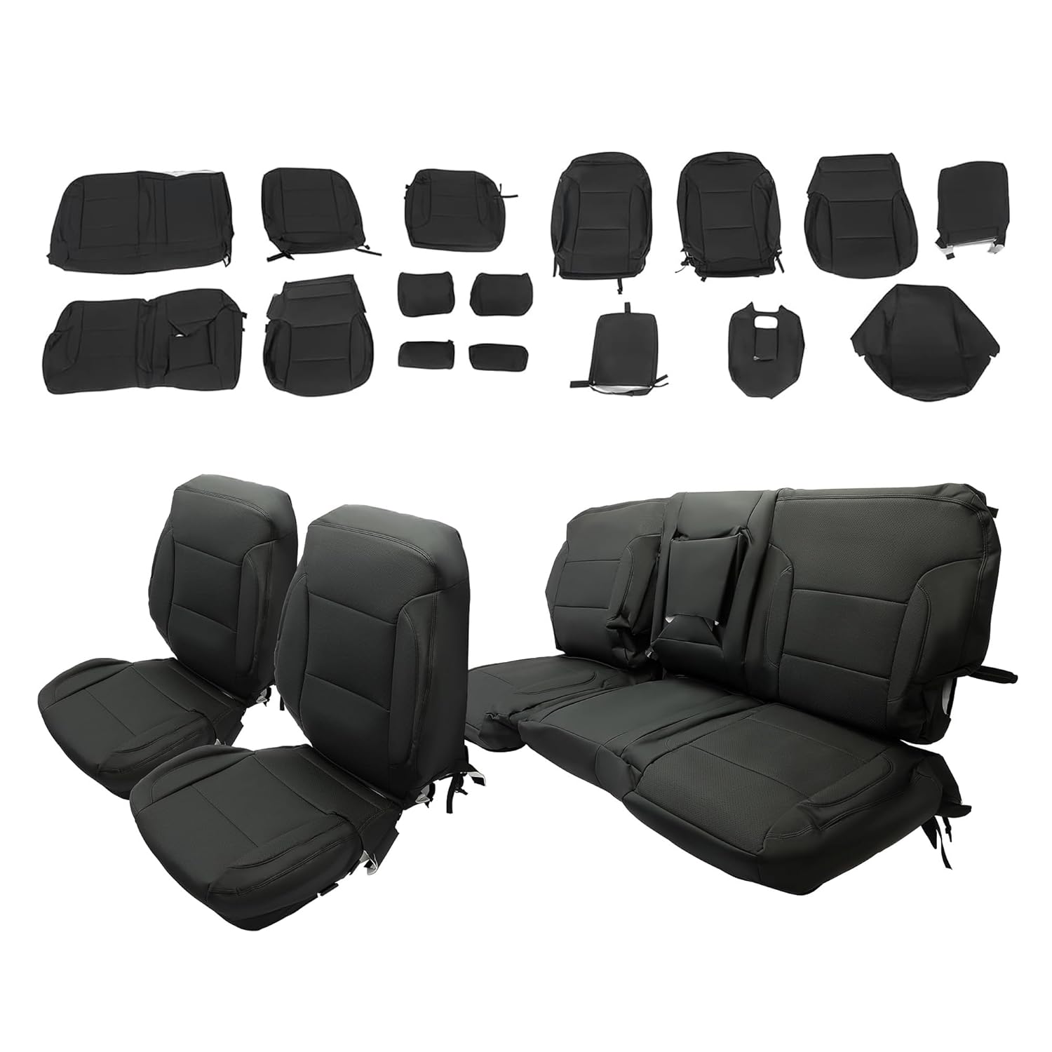ECOTRIC Black Synthetic Leather Seat Covers Compatible with 2014 2015 2016 2017 2018 Chevy Silverado Crew Cab LT (Full Set)