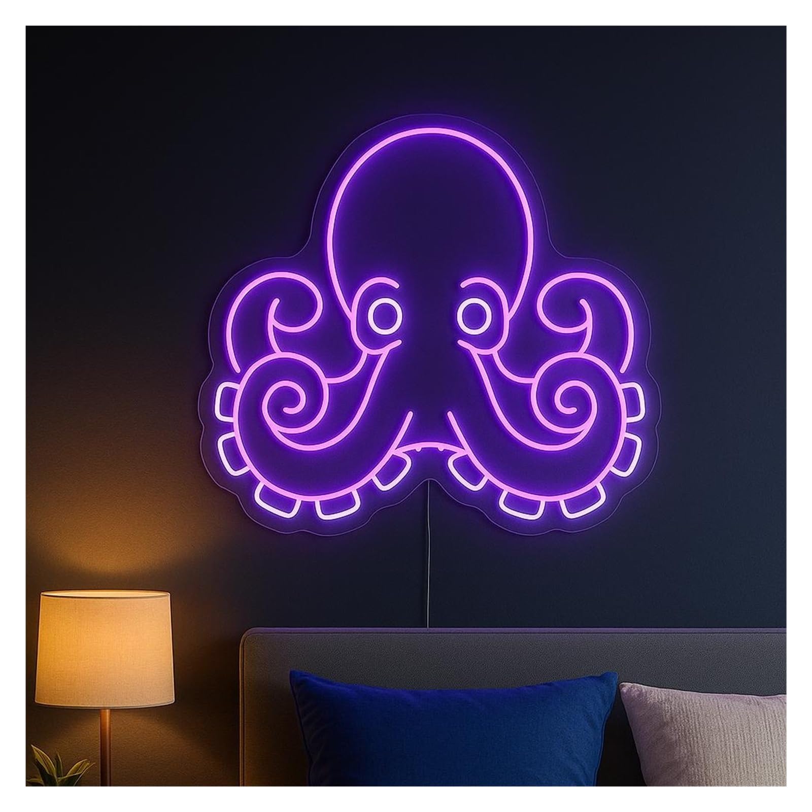 SHOUXI Sign Lamp Octopus Neon Sign, Suitable for Bedroom Home Wall Decor with Dimmable 55cm