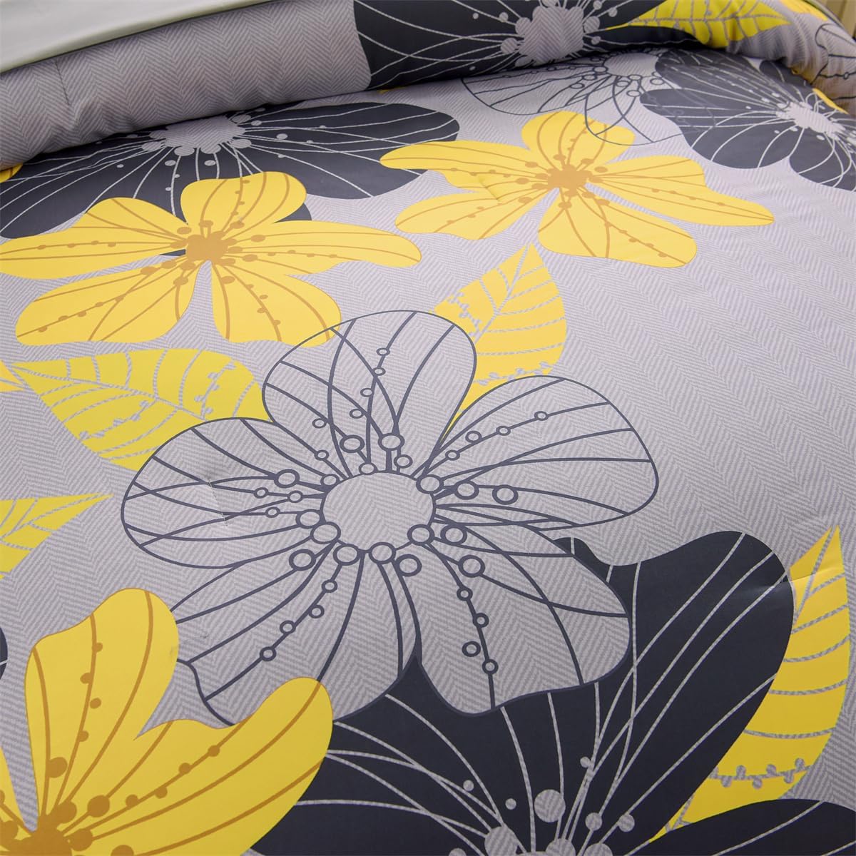 Holawakaka Floral Comforter Set Queen 6 PCS Bed in a Bag Yellow Flowers Printed on Grey - Ultra Soft Microfiber Botanical Bedding Sets Lightweight Boho Bed Comforter Set for All Season - Image 4
