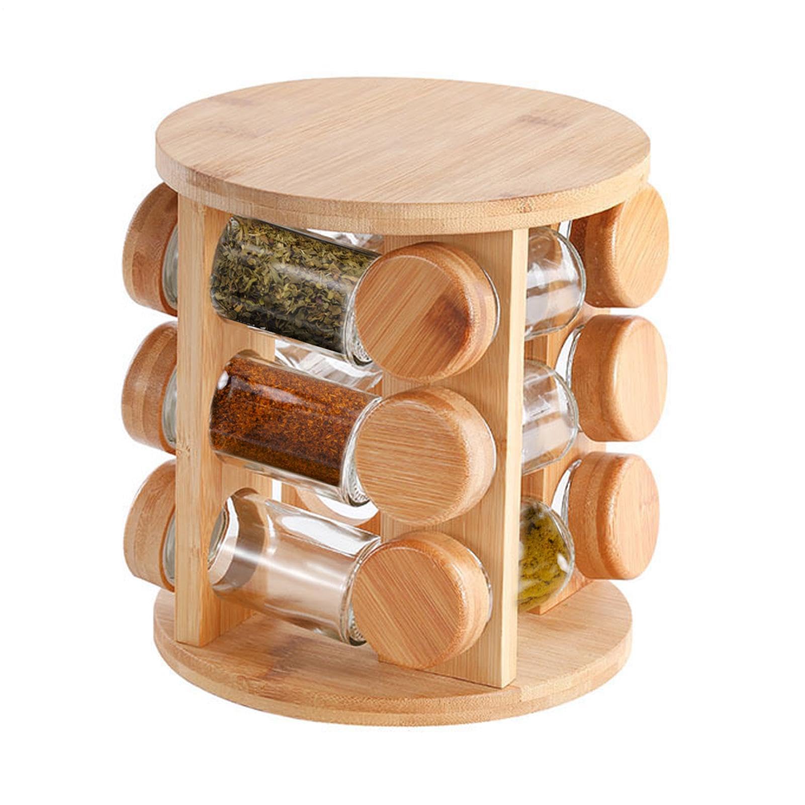 Drehbares Gewürzregal | Aufbewahrung aus Holz, Küche, Zucker, Gewürzregal | für Zuckerdosen, Sammler, Hobbyköche, Anfänger, beschäftigte Eltern, Küchenschrank und Esszimmer
