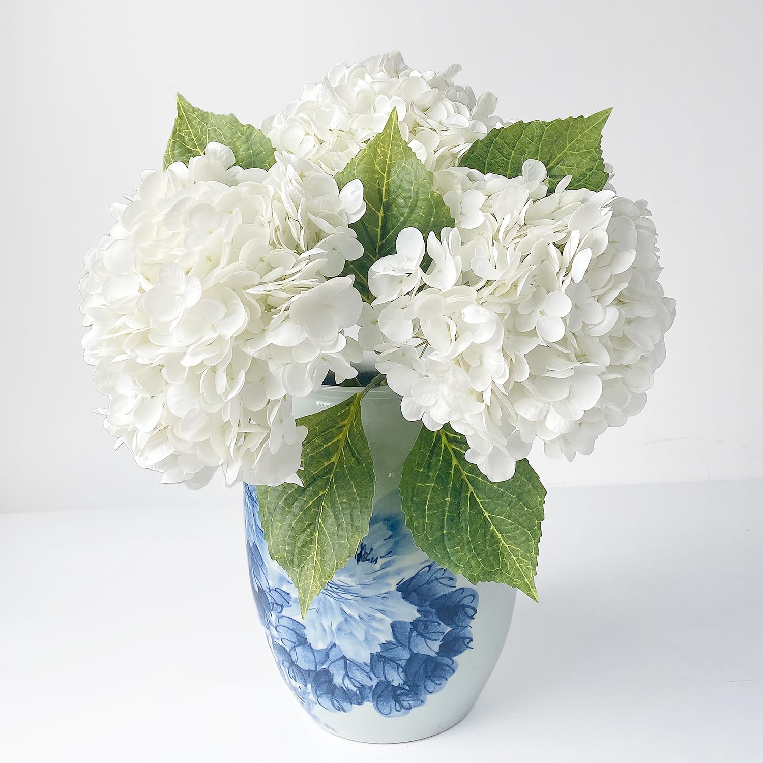 JINWOE Fiori artificiali di ortensia bianca, 3 pezzi, grandi 53,3 cm, realistici fiori di seta in lattice di seta, fiori finti realistici, per bouquet di nozze primaverili, centrotavola, interni e
