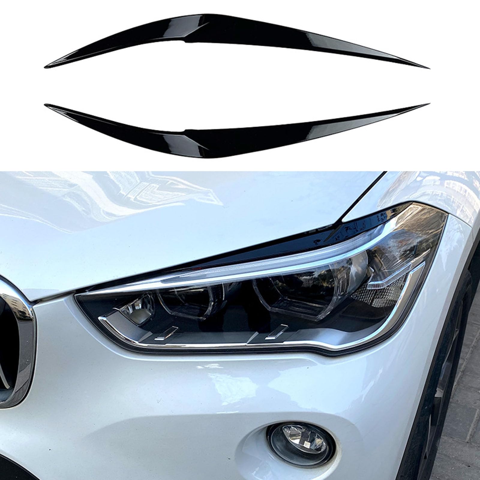 YPFYBHD Compatible with BMW X1 F48 2015+, 1 Pair Car Headlight Eyebrow Eyelid Lamp Car Evil Eye Car Sticker Exterior Accessories Modification,Black