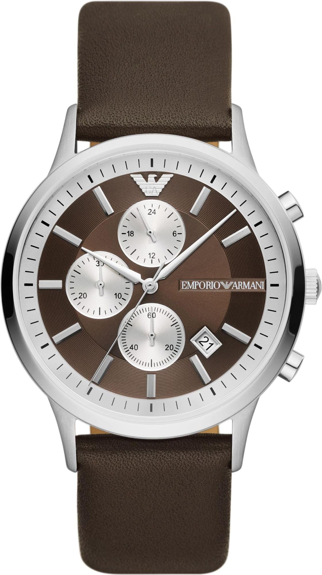 Emporio Armani Watch for Men, Chronograph Movement, 43 mm Stainless Steel Case with a Pro-Planet Leather Strap, AR11490