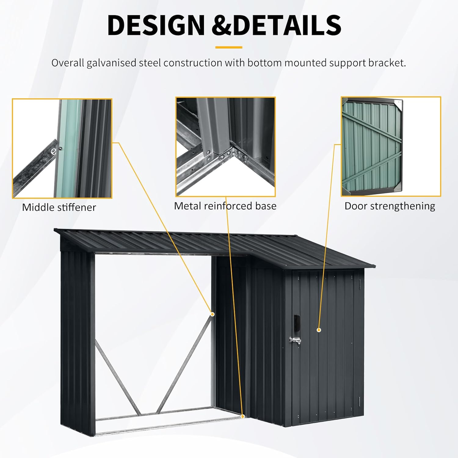 Wood Shed – Durable Galvanized Steel Firewood Storage, Rust & Weather Resistant, Open Design for Easy Access, Multi-Functional Tool Storage for Yard & Garden Use