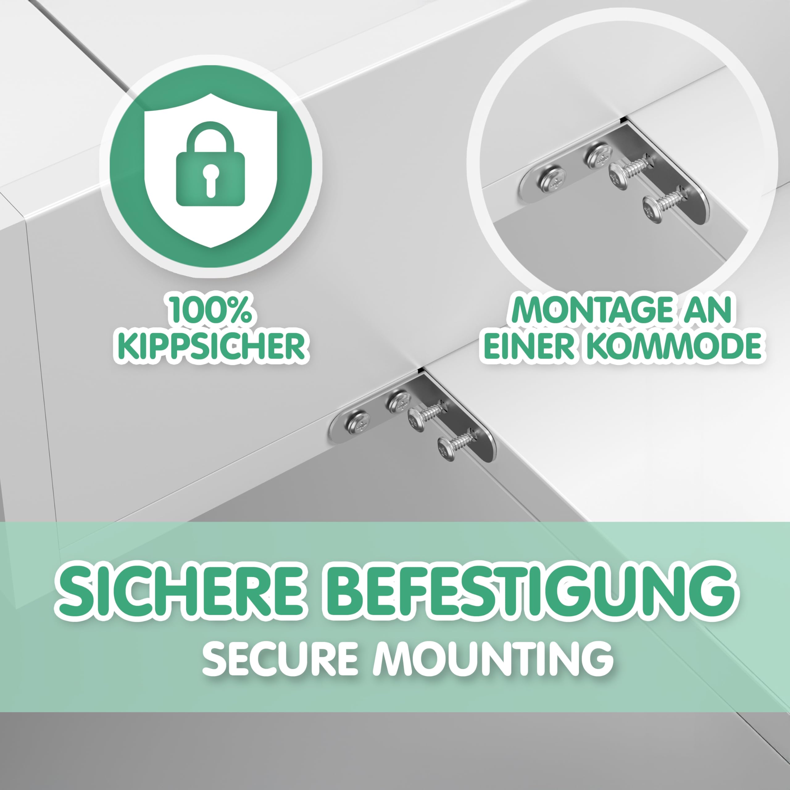 CADANI Wickelaufsatz ILA – Verstellbarer Universal Wickeltisch-Aufsatz kompatibel mit IKEA Kommoden Malm, Hemnes, Nordli – 77×76×12 cm, Weiß mit Kippschutz & Sicherer Befestigung für Wickelkommoden