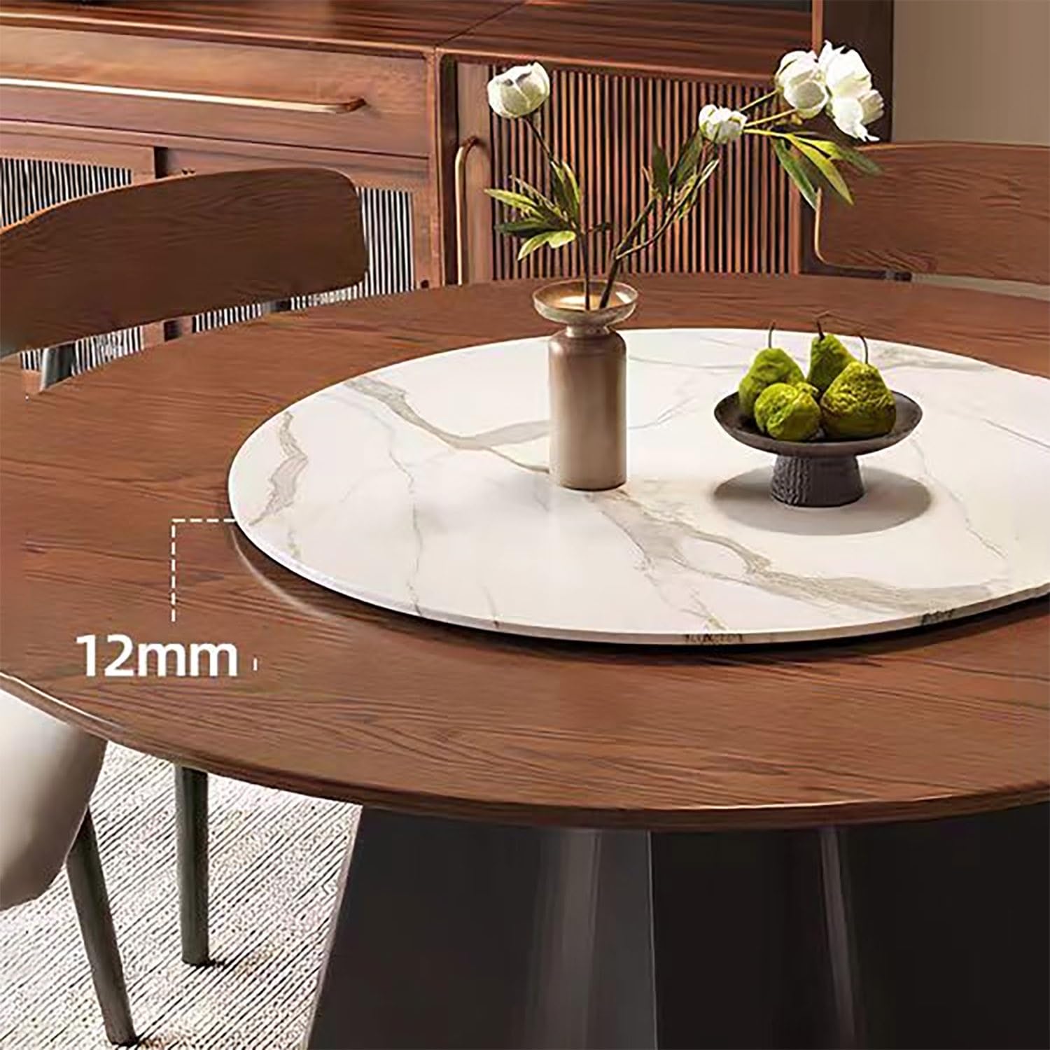 Plateau Tournant Rotatif Ronde Diamètre 60/70/80 cm, Texture de Marbre Assiette de Service en Ardoise, Grande Maison Plateau Pivotant, Bords Polis(Matte Gray,40"/100cm)