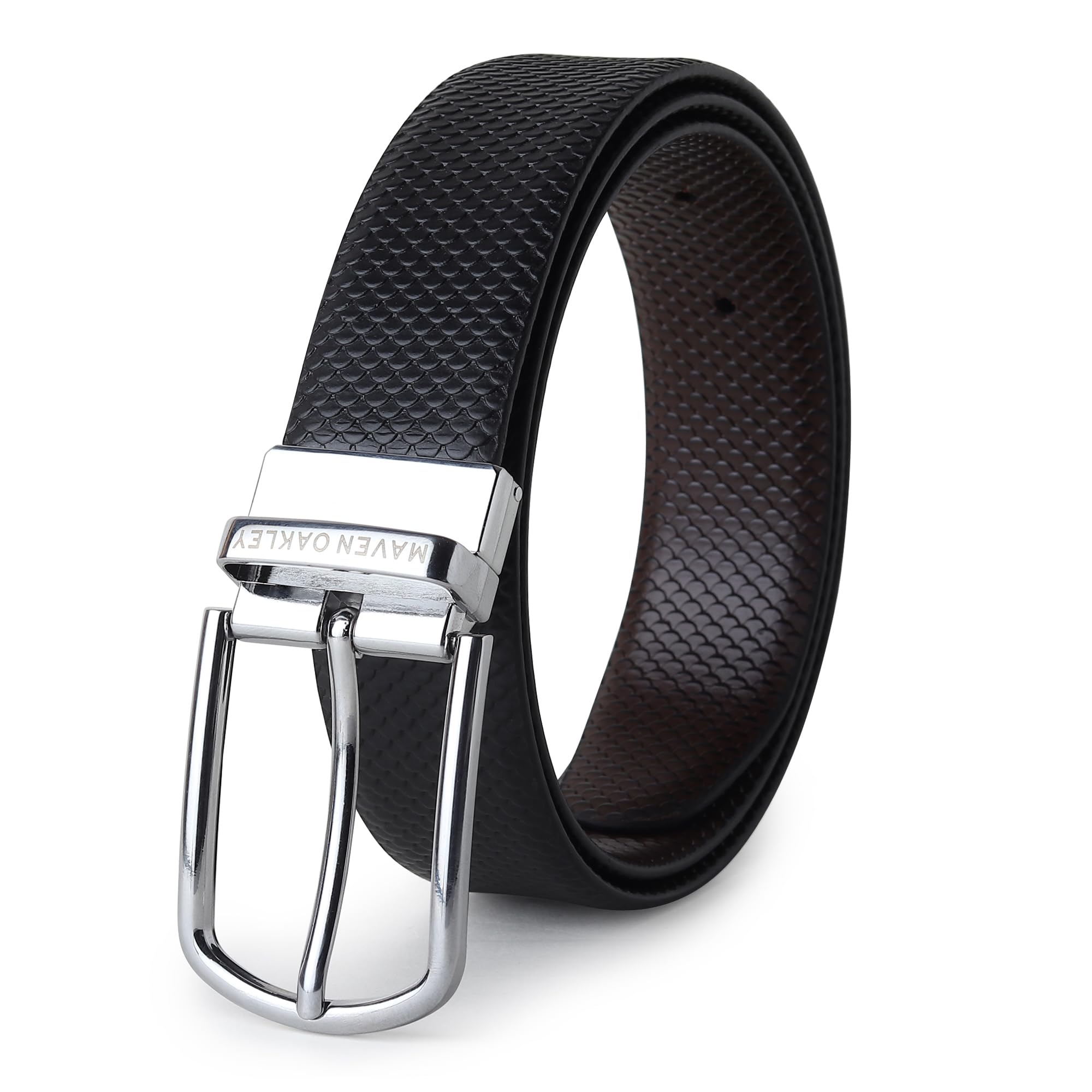 maven oakley Belts for Men Leather Original, Reversible Black & Brown Formal & Casual Italian Leather Belt with Solid Metal Curved Buckle-picture-25