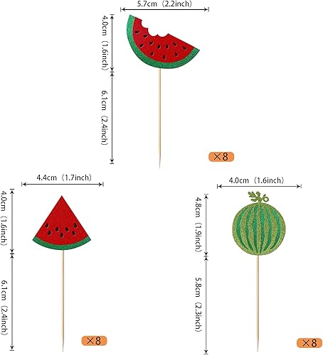 Miniatura 2 de Paquete de 24 adornos de sandía para cupcakes con purpurina de verano tropicales para cupcakes, sandía, baby shower, decoración de pasteles para