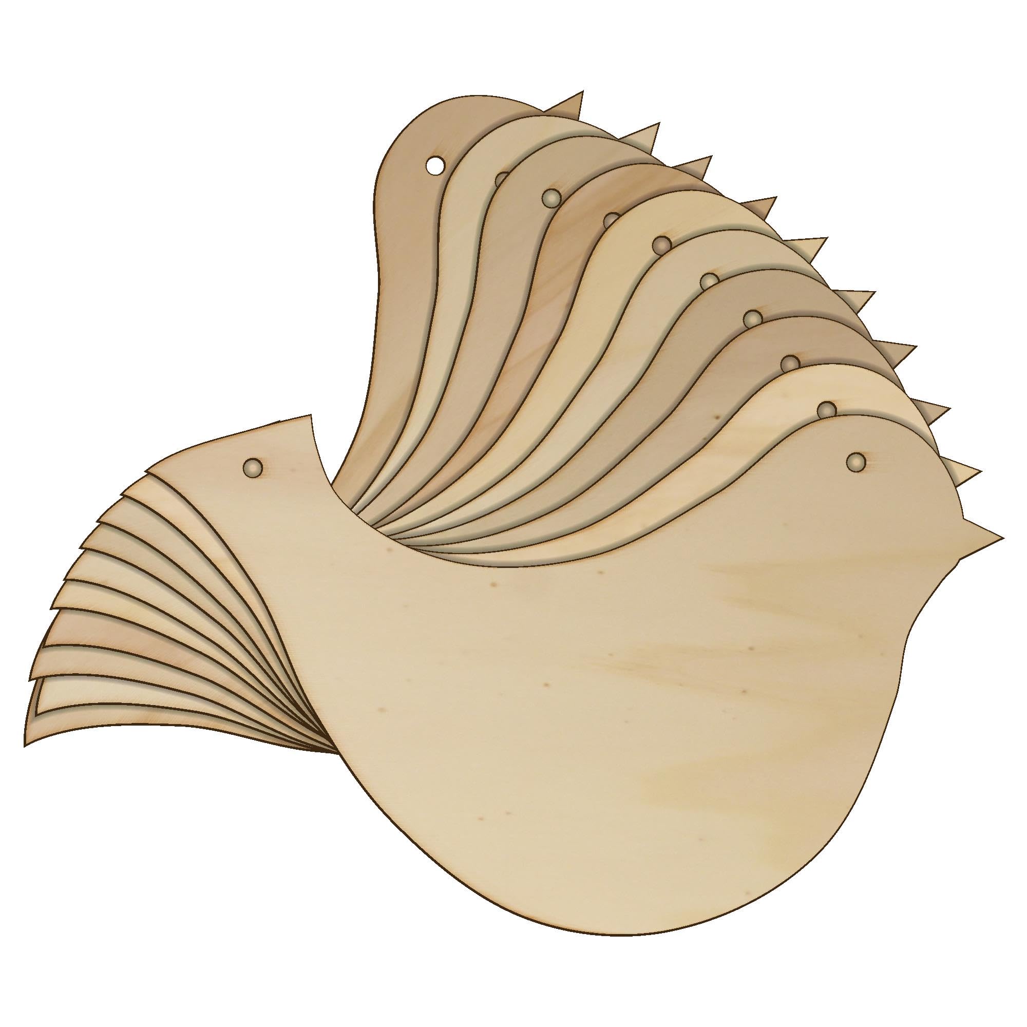 10x Wooden Simple Bird Craft Shape 3mm Ply Hanging Decoration(10 x 16.5cm,2 Holes Top Corners)