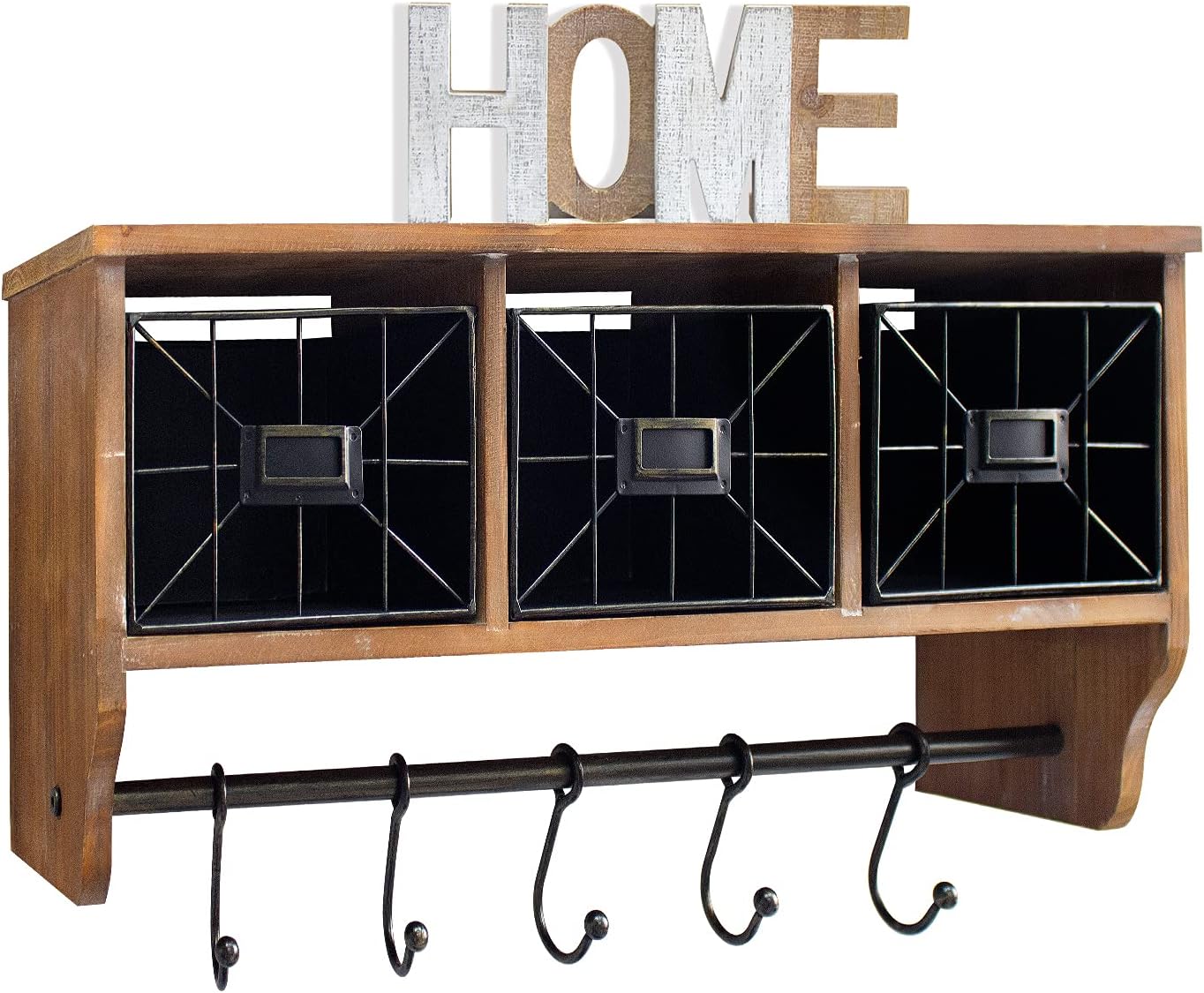 Rustic Wall Mounted Coat Rack with Hooks, Baskets Tanzania Ubuy