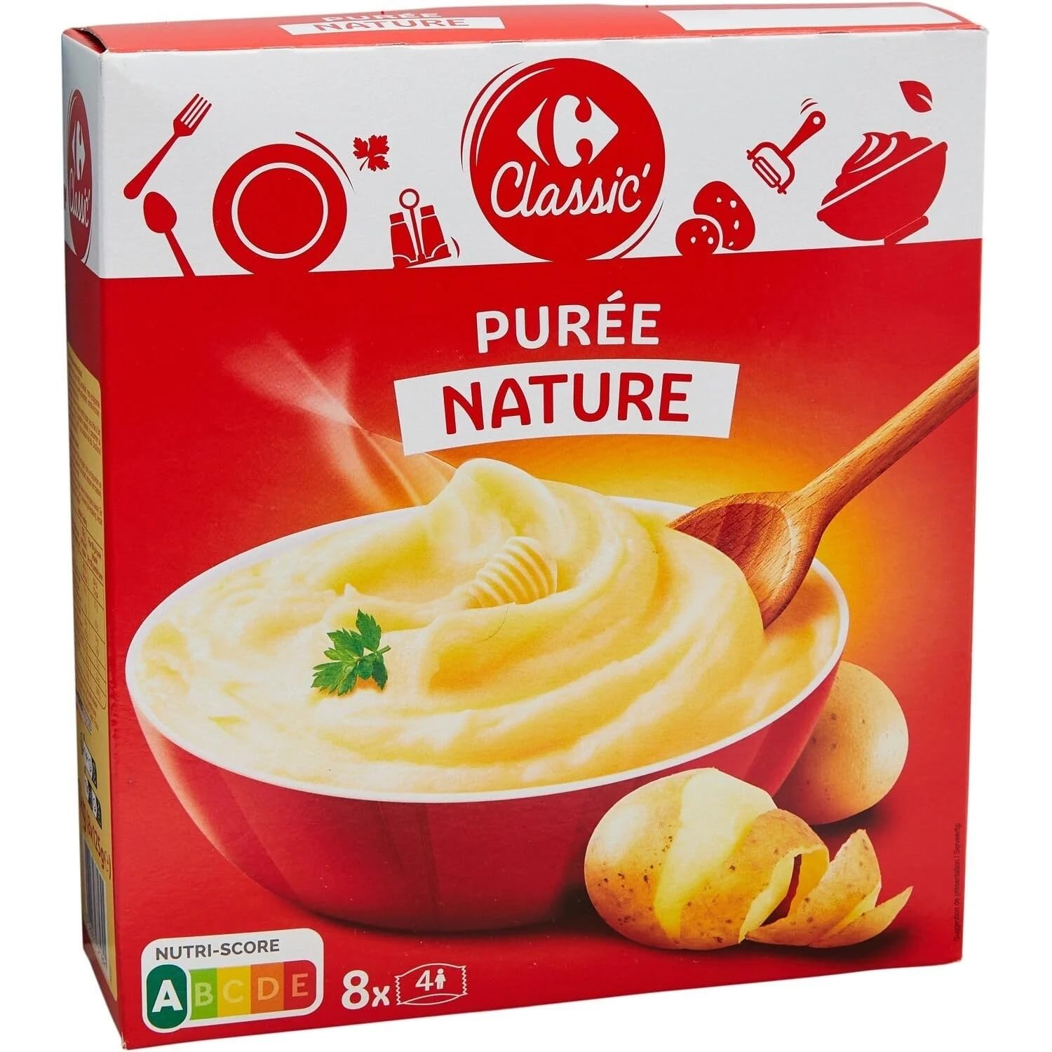 CARREFOUR CLASSIC' - Purée de Pommes de Terre en Flocons Nature - 1kg la boite de 8 sachets de 125g - Le Lot De 4