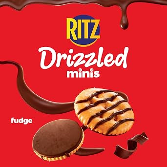 RITZ Drizzled Minis Fudge Crackers, 10 Snack Packs | Bulk Lunch Snacks for Kids and Adults, Individually Wrapped