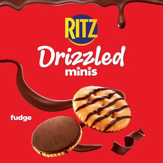 RITZ Drizzled Minis Fudge Crackers, 10 Snack Packs | Bulk Lunch Snacks for Kids and Adults, Individually Wrapped