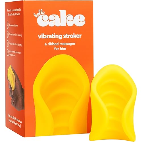 Hello Cake Vibrating Stroker - Male Masturbator with 10 Vibration Modes - Ribbed Texture for Extra Sensation, Removable Bullet Vibrator Included - Adult Sex Toy for Men and Couples