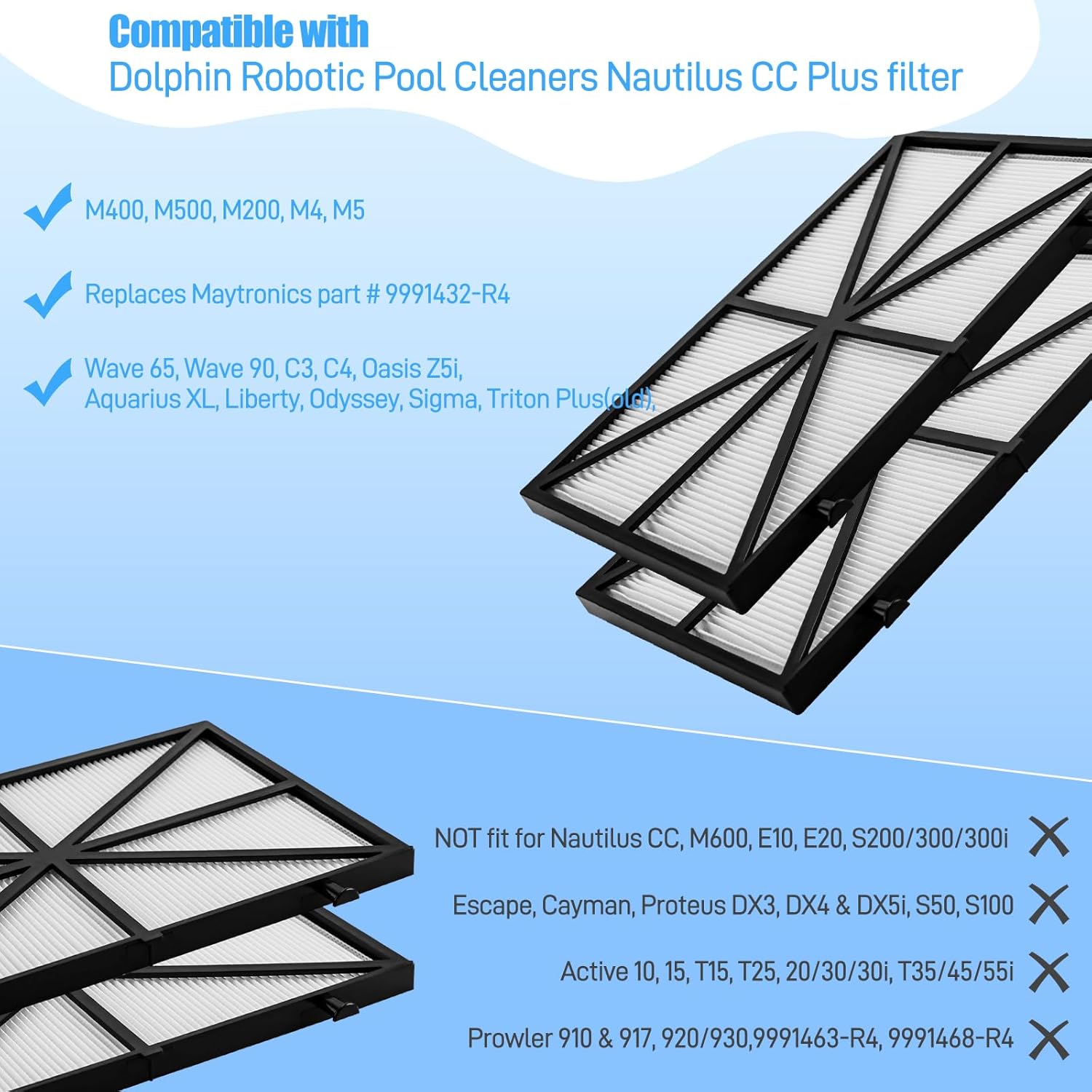 Funmit Ultra Fine Cartridge Filter Replacement for Dolphin Nautilus CC Plus, M200 / M400 / M500 Robotic Pool Cleaner Parts, Replaces Part # 9991432-R4, 4 Pack