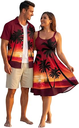 ROSE GAL Matchable Couples Hawaiian Men Shirt and Women Vintage Vintage Sleeveless Dress