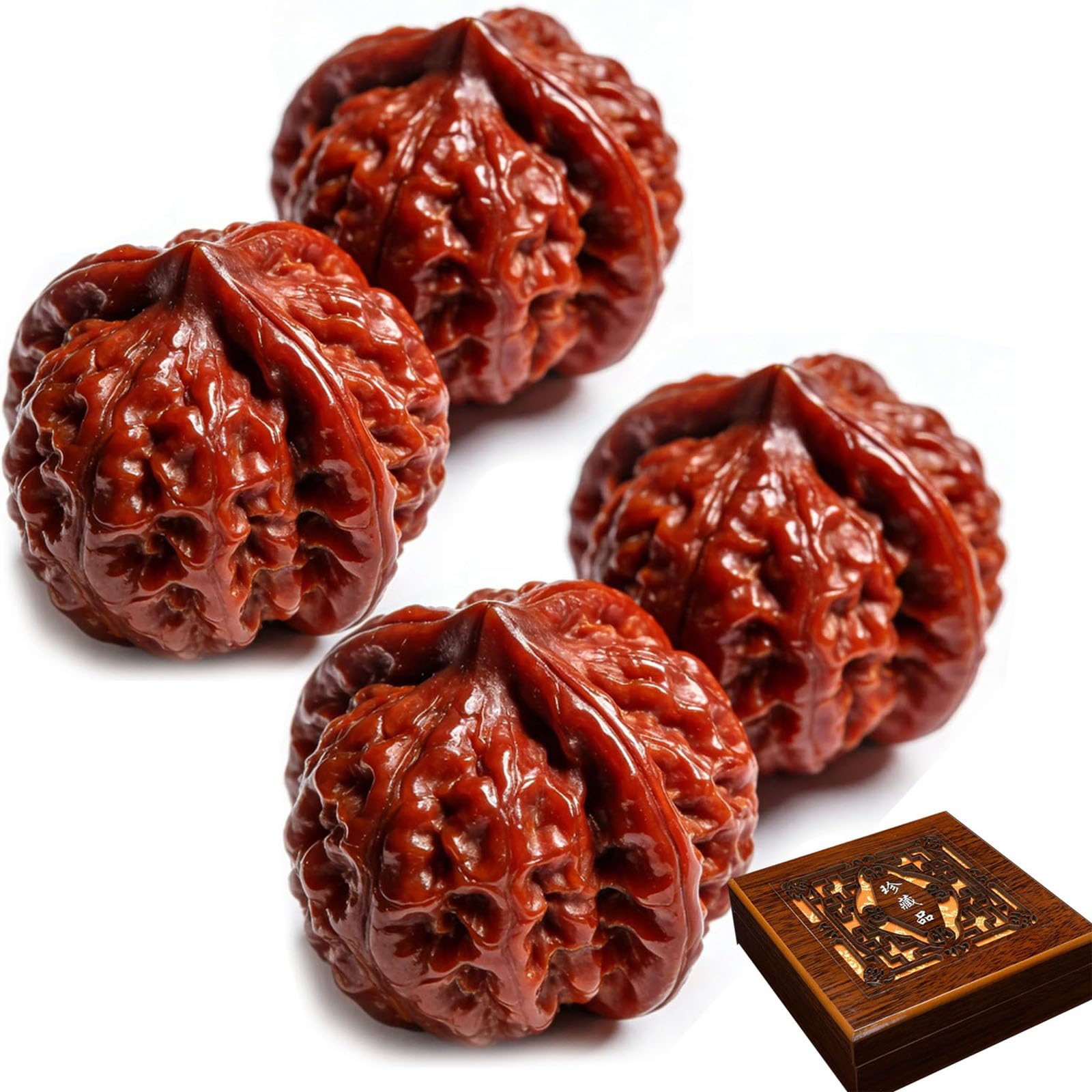 Natural Chinese Wenwan Walnuts, 1.6 in Natural Premium Wenwan Walnut Polishing, Chinese Walnuts Fidget, Irregular Shaped Walnuts Fidget for Fathers Elders Collectors (2 Pair)