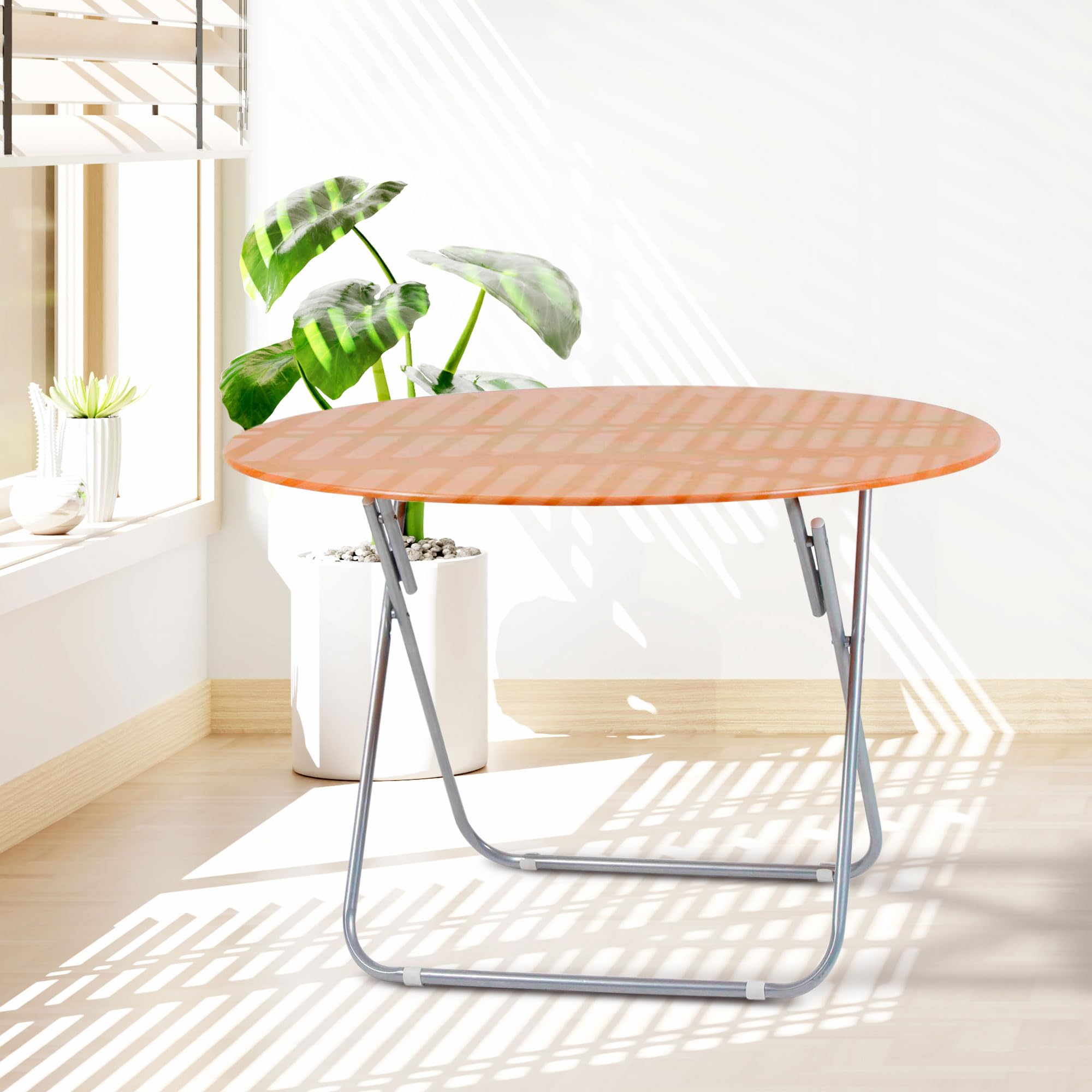 THE SECRET HOME - Mesa Redonda Plegable - Color Madera Natural - Diámetro 100 cm x Alto 70 cm - Mesa Portátil de Madera - Ideal para Cocina, Terraza o Jardín