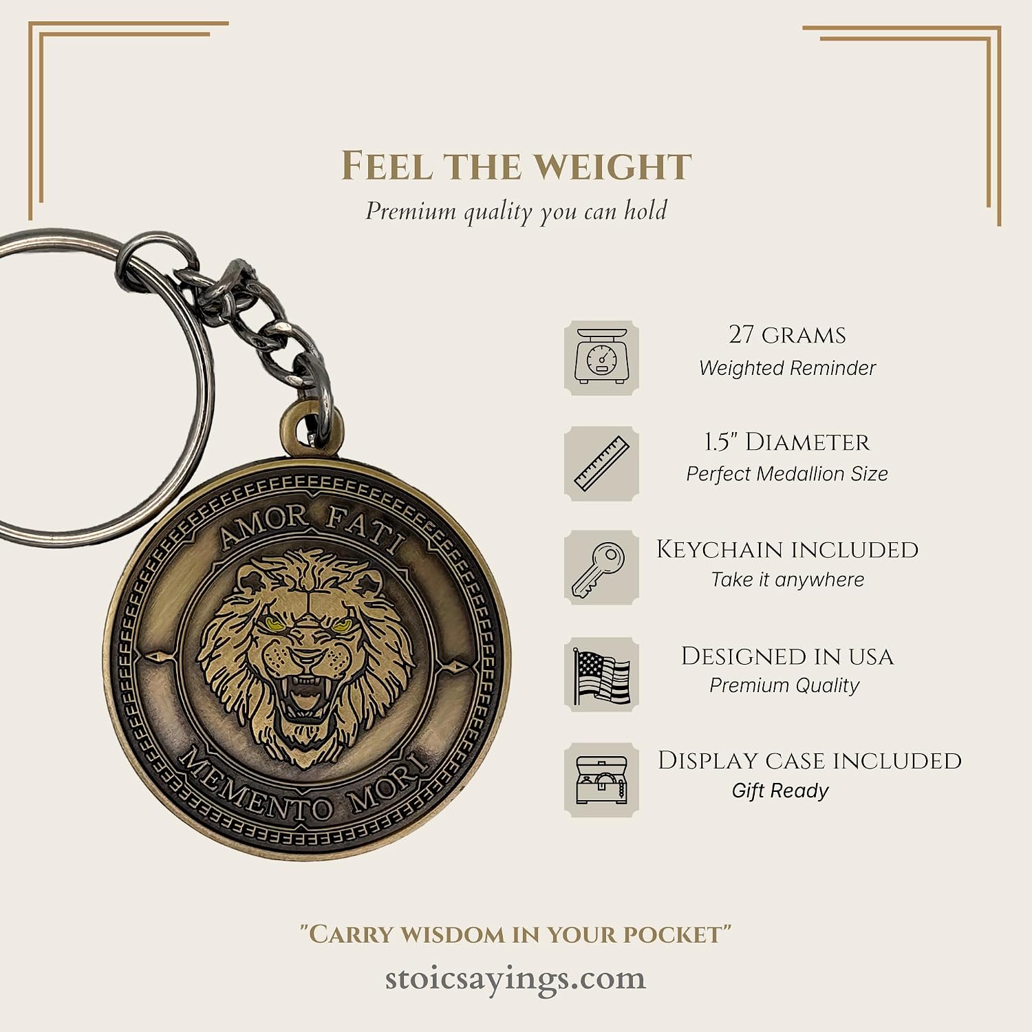 Memento Mori Coin - Stoic Coin with Amor Fati & Four Cardinal Virtues - Stoic EDC Gifts with Keychain
