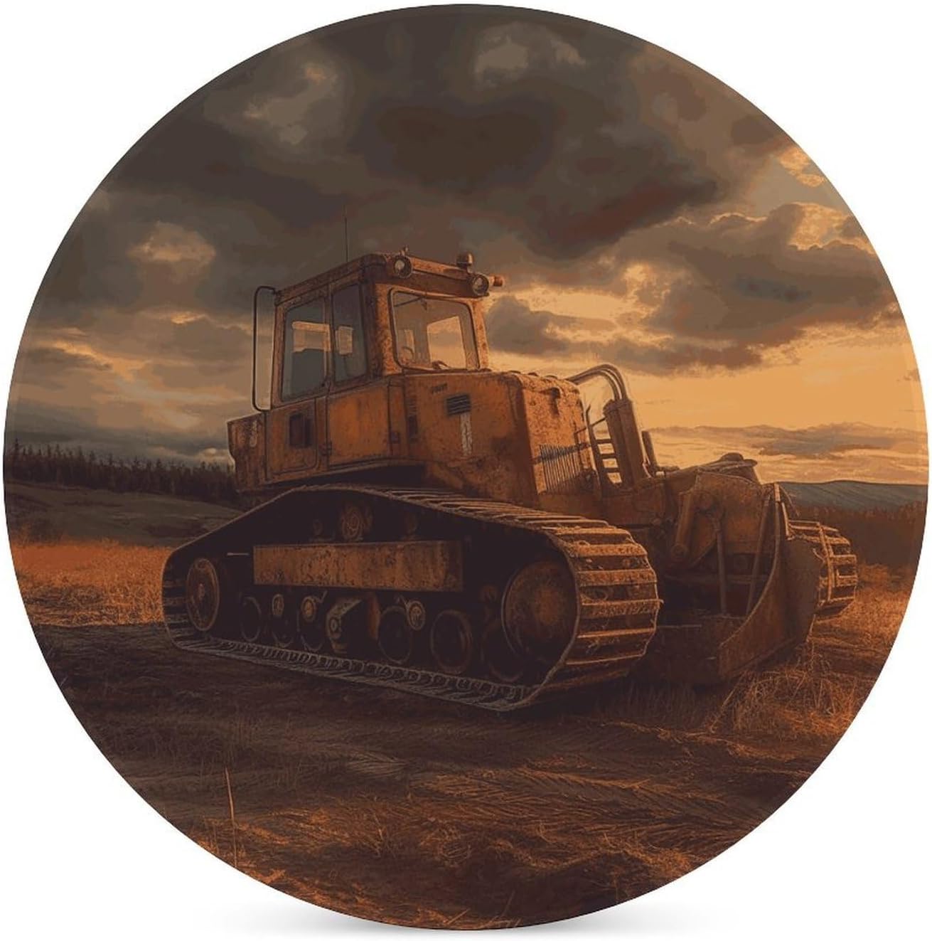 6PCS Bulldozer Evening Coasters Non-Slip Round Drink Coasters with Ceramic Stone and Cork Base, Heat Resistant Absorbent 33.00Stone Coaster Set for Kinds of Mugs and Cups, 4 Inch
