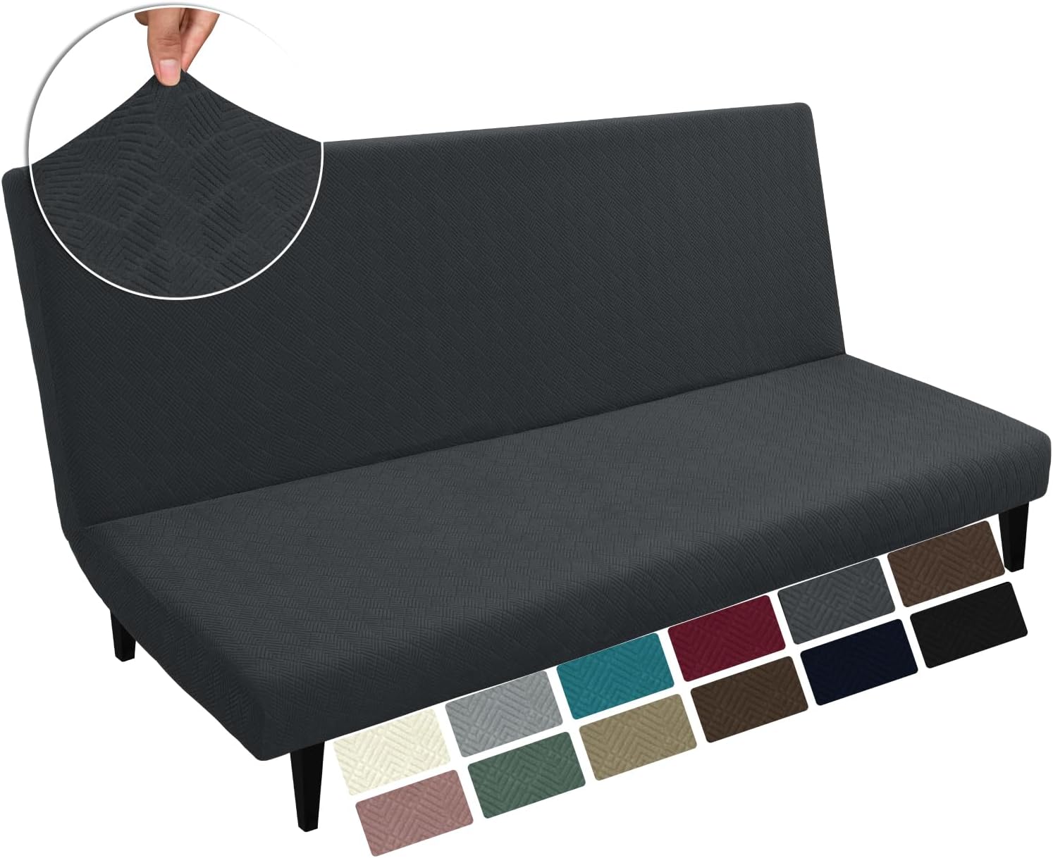 MAXIJIN Jacquard Futon Cover Stretch Armless Sofa Cover Soft Futon Slipcover with Elastic Bottom Thick Sofa Bed Furniture Protector Covers Washable (Futon, Black)