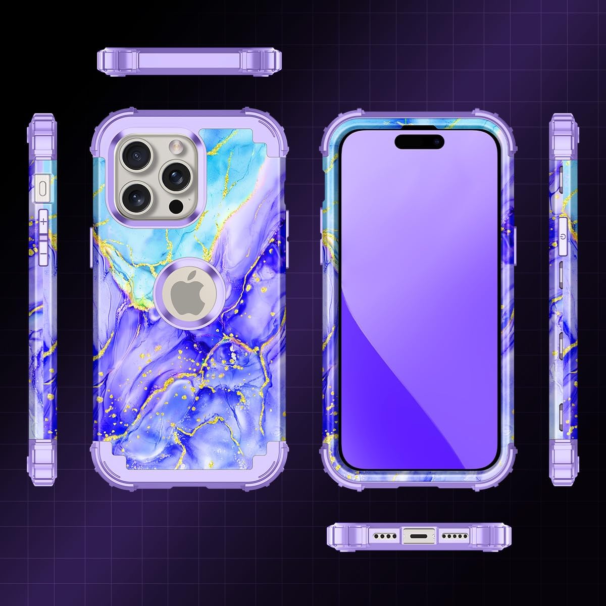 Casetego for iPhone 15 Pro Max Case,Three Layer Heavy Duty Sturdy Shockproof Protection Full Rugged Hard PC+Soft TPU Bumper Protective Girls Case for Apple iPhone 15 Pro Max 6.7 inch,Cobalt Violet - Image 4