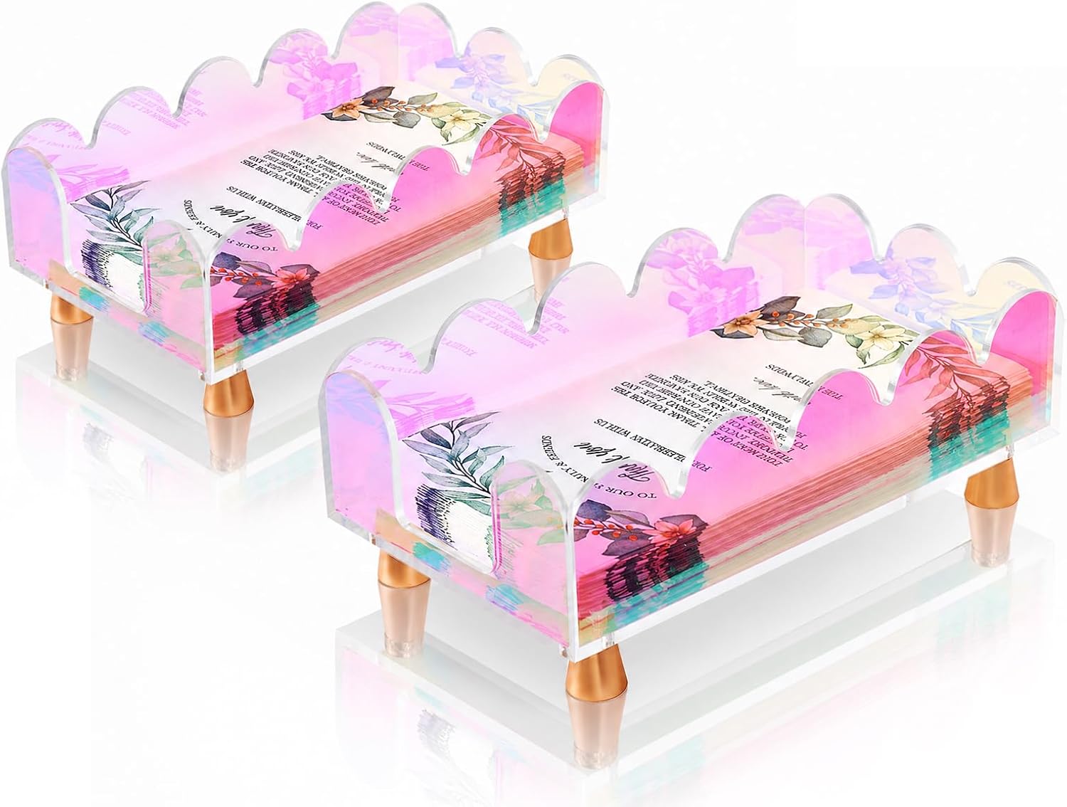 Iridescent Acrylic Display Stands Bundle: 3Pcs Display Cube Boxes & 2 Pack Napkin Holders Scalloped Tray image 3