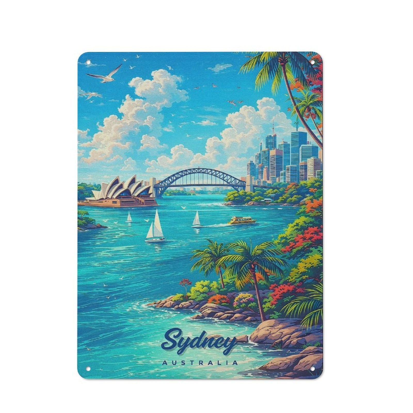Junmoney Style-17 Metal Wall Sign 40X30cm Featuring Sydney Harbor With Opera House And Bridge For Workshop Wall, For Room Styling Across Workshops And Hobby Rooms