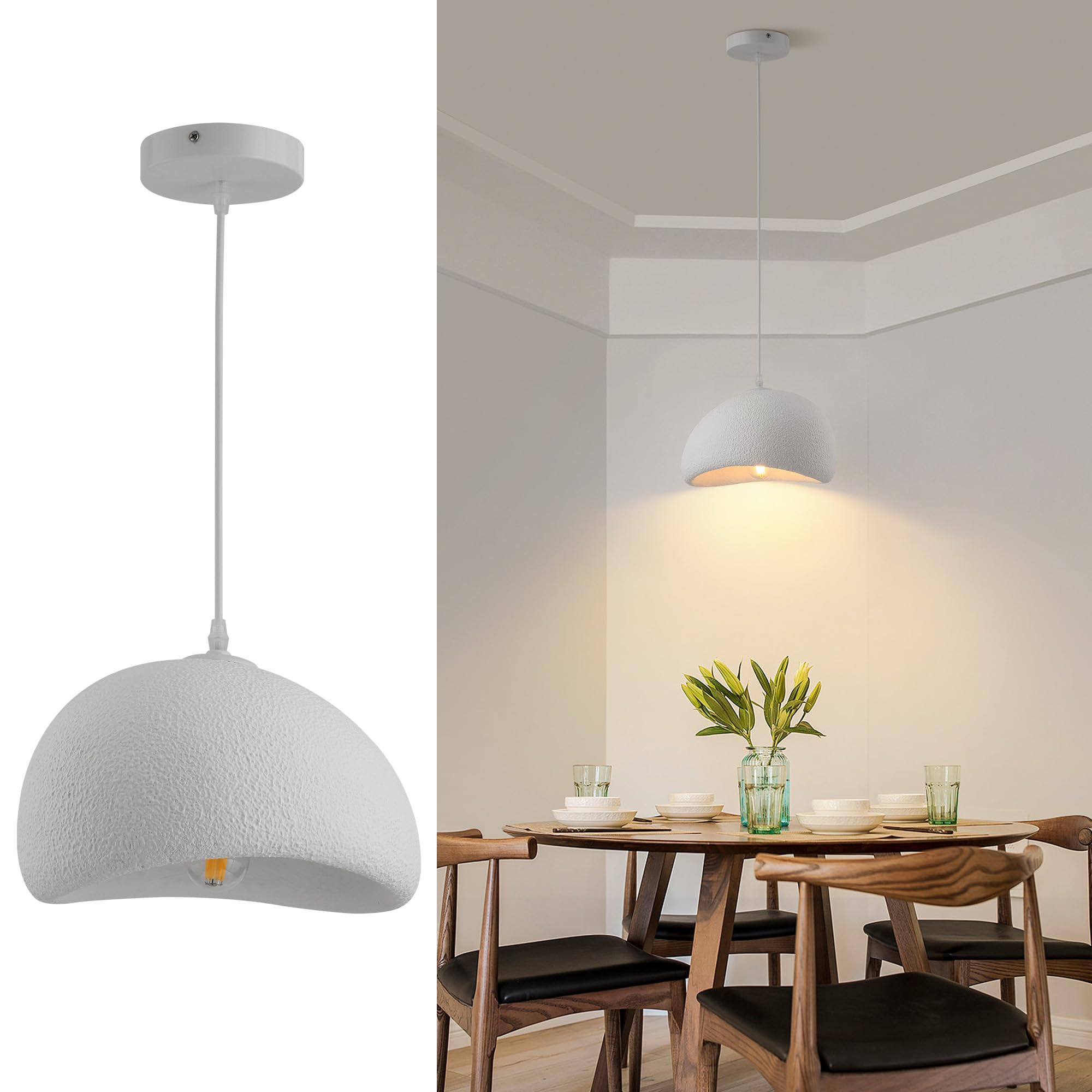 Photo 1 of Fivemengo 11.8in Wabi Sabi Pendant Light, Kitchen Island Lighting Fixture Ceiling Mount Japanese Lamp Japandi Chandelier for Dining Living Room Hallway Bedroom Restaurant Hanging Lamp, White 1 Pack