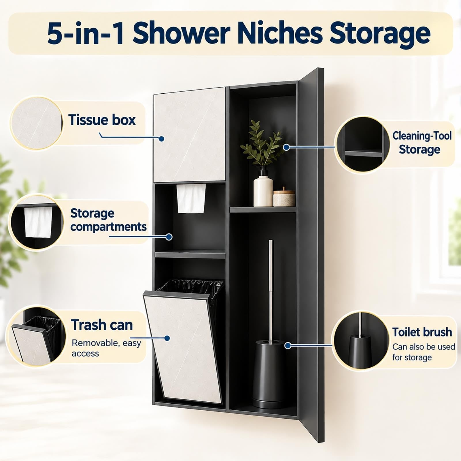 Nicho de Empotrable Cubo De Basura Empotrable Para Baño Con Portarrollos