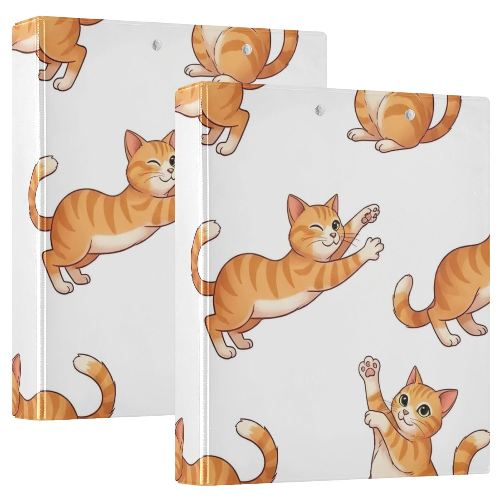 Raccoglitore a tre anelli stampato, raccoglitore ad anelli a D con tasche, raccoglitore decorativo per scuola, università o ufficio, simpatico gatto arancione bianco