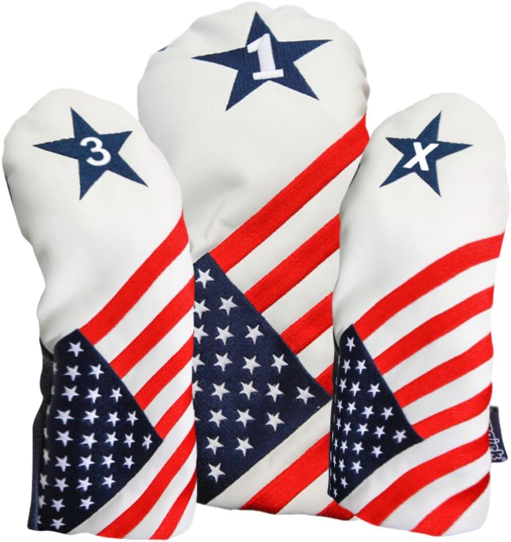 USA 1 3 X Golf Headcover Patriot Vintage Retro Patriotic Driver Fairway Wood Head Cover