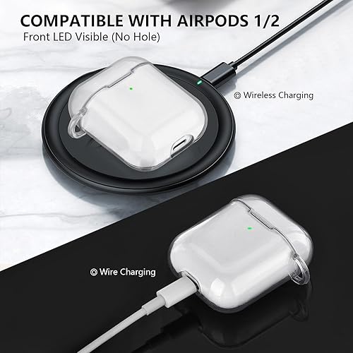 Vista 25 de AIRSPO Funda para Airpods, funda para Airpod de 2ª generación, funda protectora de TPU suave transparente compatible con Apple AirPods 1/2 funda
