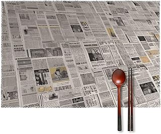 Newspaper Placemats Set of 4 Non-Slip Place Mat Heat Resistant Placemat Canvas Place Mats Waterproof Table Mats Washable Wipeable Tablemats for Everyday Use