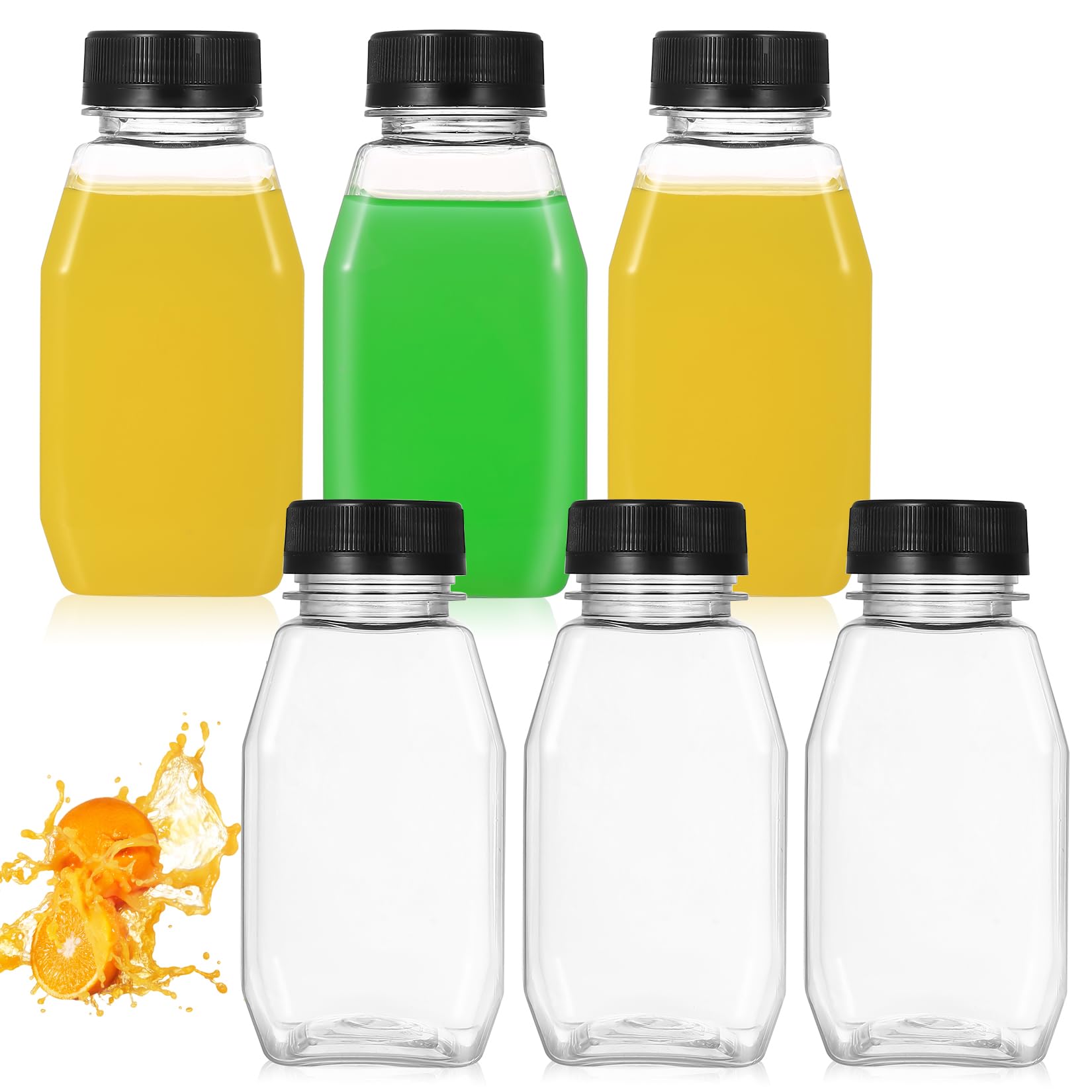 Małe plastikowe butelki na sok z pokrywkami, wielokrotnego użytku, puste, przezroczyste butelki na sok, z pokrywkami, do wyciskania soku, małe butelki na napoje, do wody, mleka, imbiru, w podróży, 6