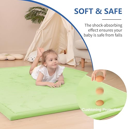 Miniatura 171 de Tapete de juego para bebé, tapete de espuma viscoelástica de 1.3 pulgadas de grosor, terciopelo coral suave, antideslizante, extragrande, tapete