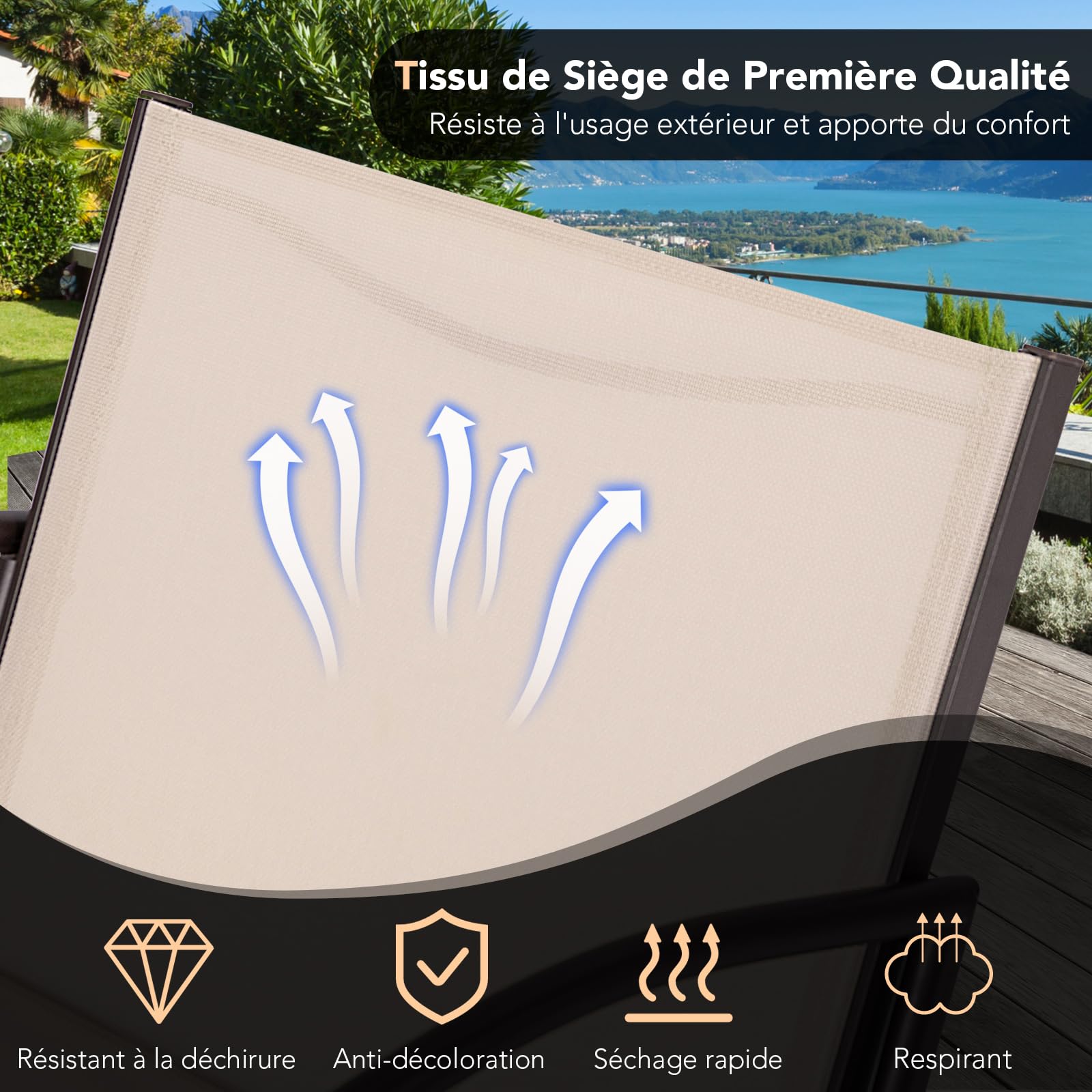 COSTWAY Ensemble de Meubles 3 Pièces d'Extérieur, Salon de Jardin Fauteuils et Table en Aluminium Métal avec Siège Incurvé en Tissu, pour Jardin, Patio, Bord de la Piscine