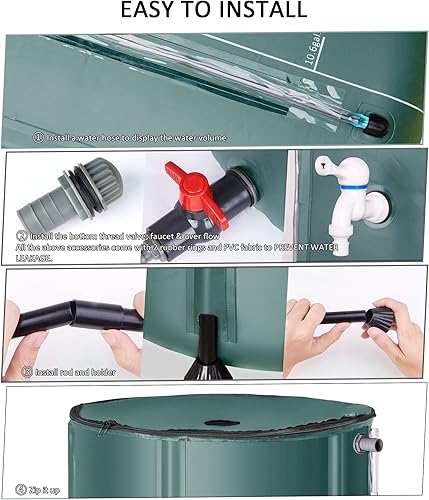 Miniatura 6 de Barril de lluvia plegable, tanque de almacenamiento de agua portátil de 53 galones, sistema de recolección de agua de lluvia con marcas de