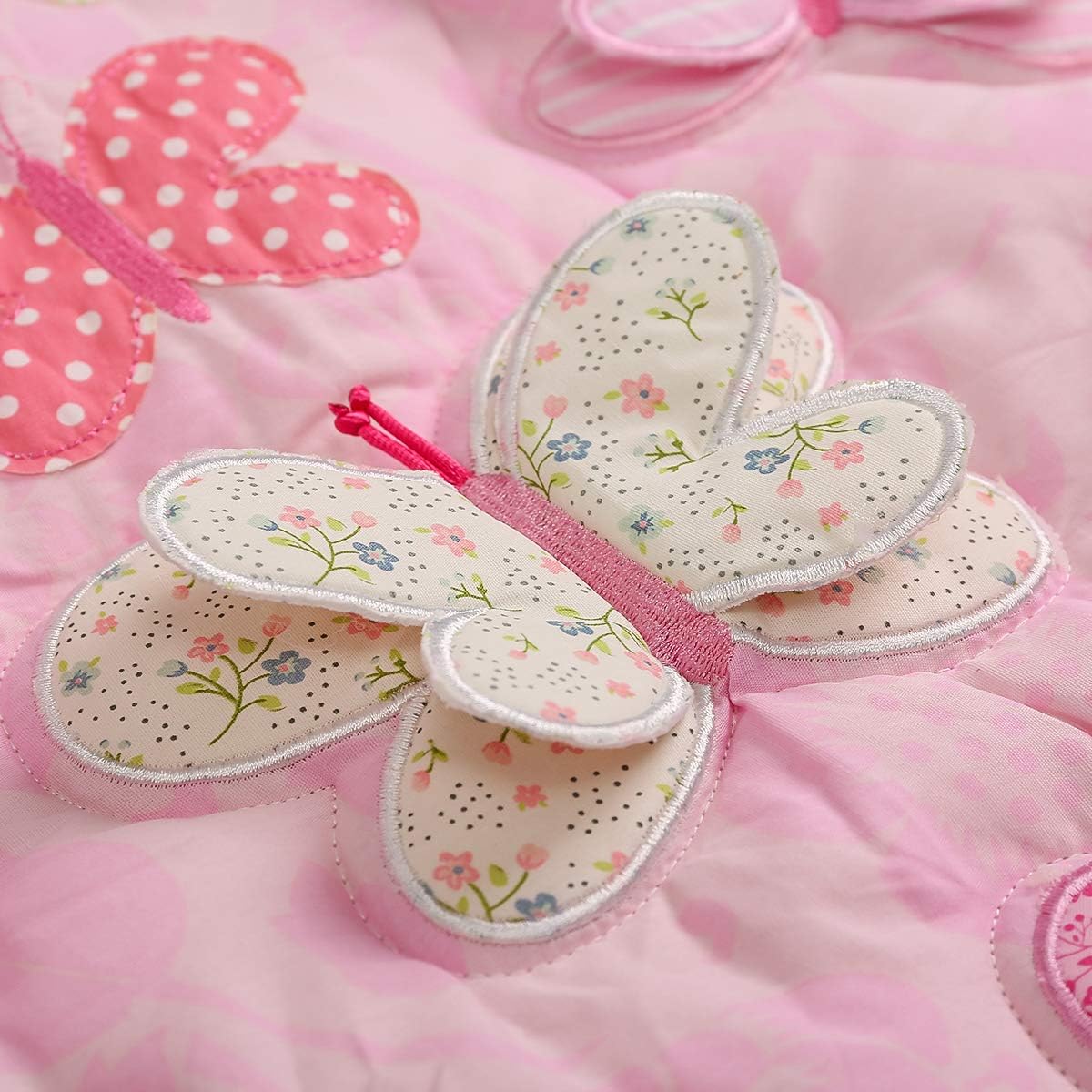 4 PCs Pink Butterfly Nursery Crib Bedding Set Baby Girl Embroidery Butterfly Cot Bedding Set 1 Quilt + 2 Fitted Sheet + 1 Skirt, 28 X 52
