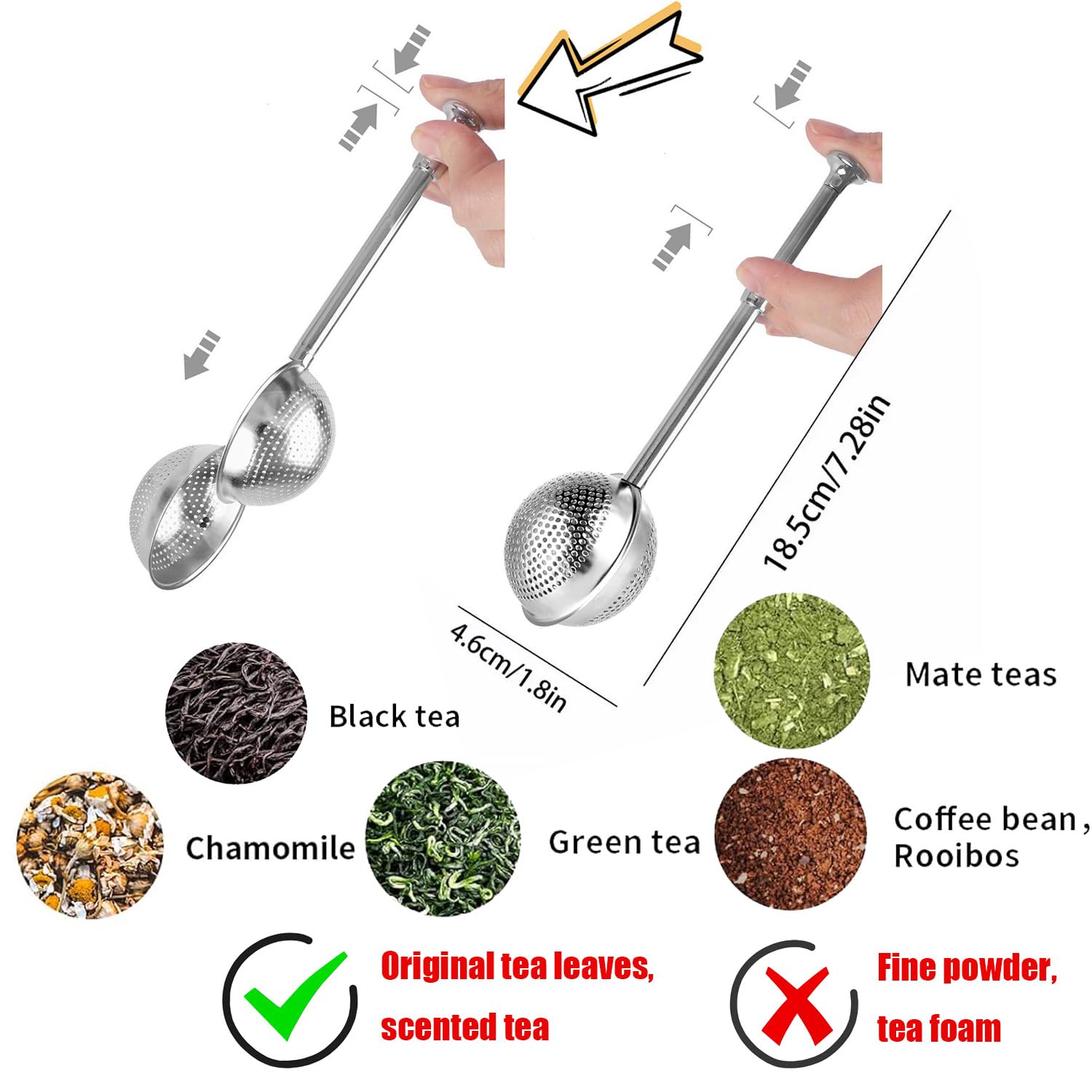 Paquete de 2 bolas de té, infusor de té para té de hojas sueltas, coladores de té para té suelto, colador de té de acero inoxidable, té de hojas sueltas, fácil de limpiar, colador de malla fina