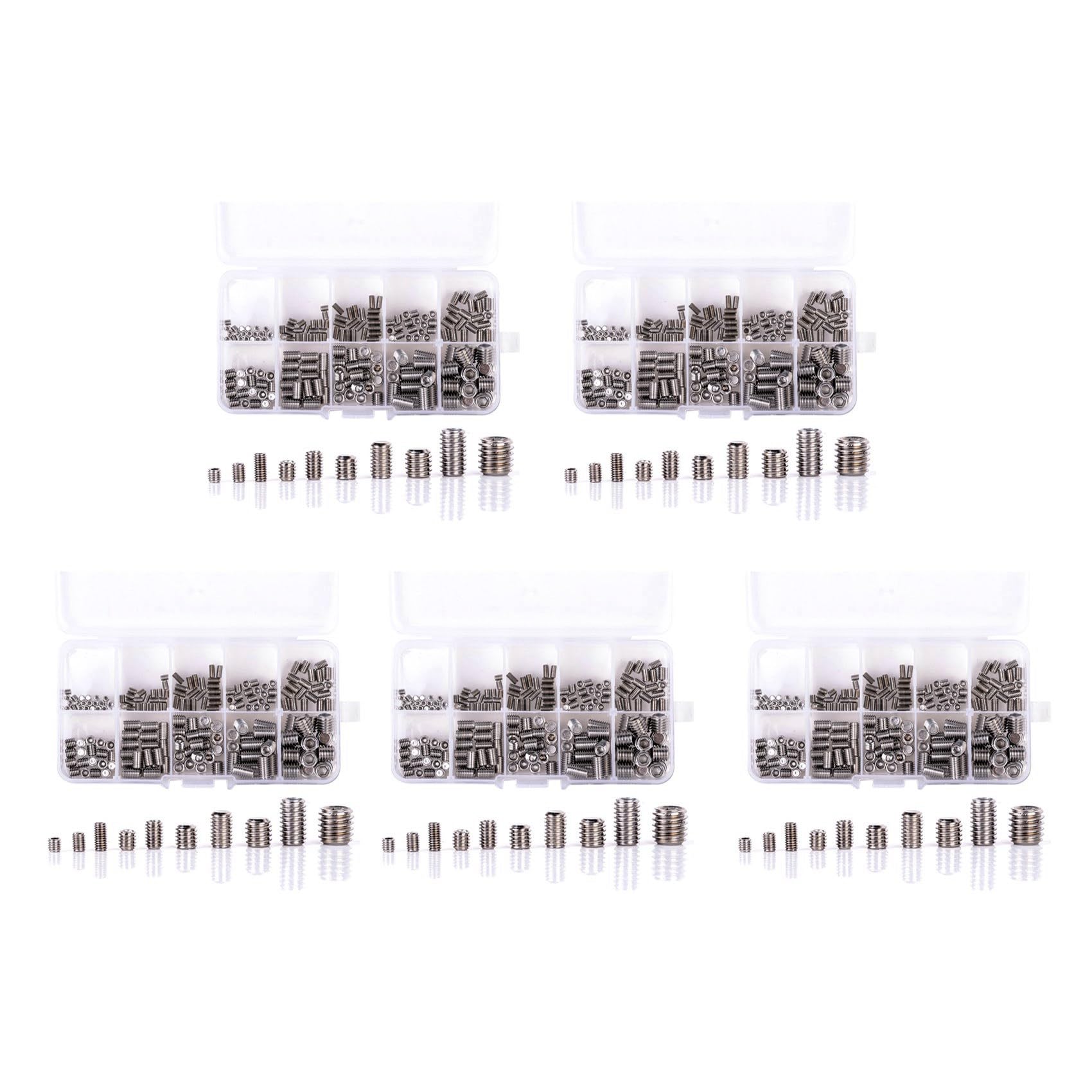 Jnchdghwa Silver 1000Pcs 304 Stainless Steel Grub Screws Hex Socket Assortment Kit Set M3//M5/M6/M8