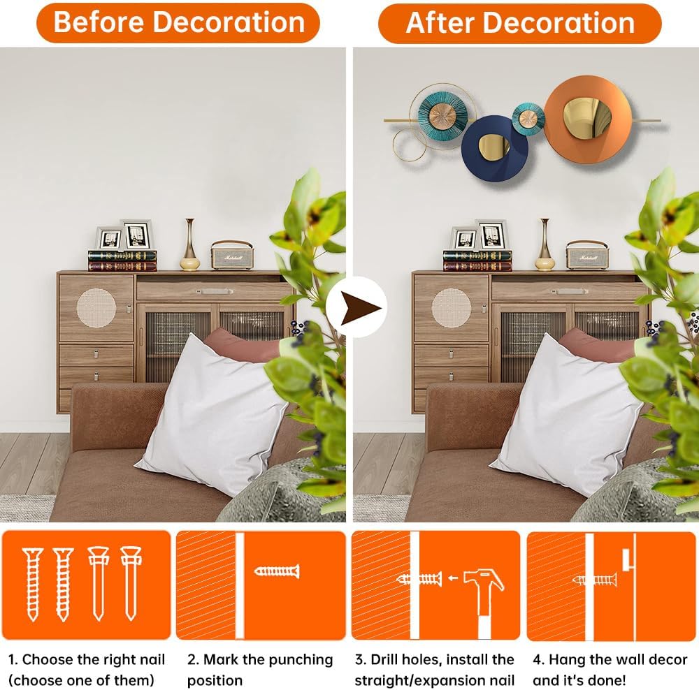 Metal Geometric Round Wall Art Abstract Metal Wall Decor for Living Room, 3d Modern Orange Circle Large Wall Art Circular Wall Decor Hanging Wall Sculptures Artwork for Outdoor Bedroom (Turtle)