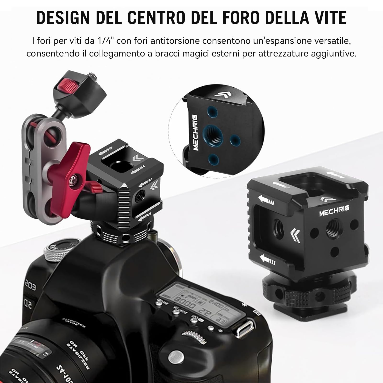 Supporto triplo per slitta fredda con filettatura da 1/4", staffa di estensione hot shoe in alluminio per fotocamera con 3 porte per slitta fredda per monitor con luce video a LED, microfono