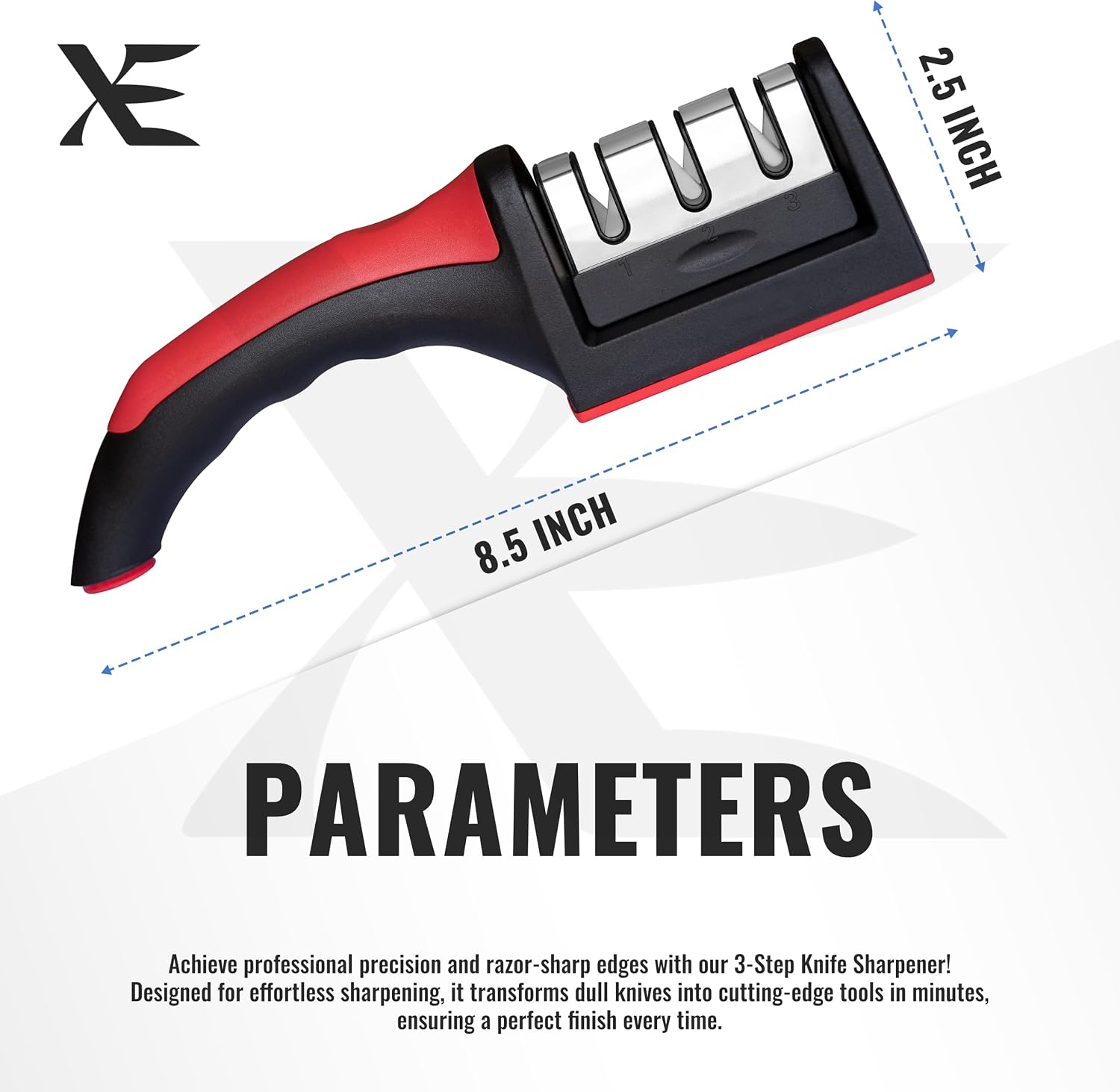 XE Kitchen Knife Sharpener – 3 Stage Manual Knife Sharpeners for Sharpening Home and Restaurant Knives - Ceramic Stone, Tungsten Carbide Plates Knife Sharpener Tool