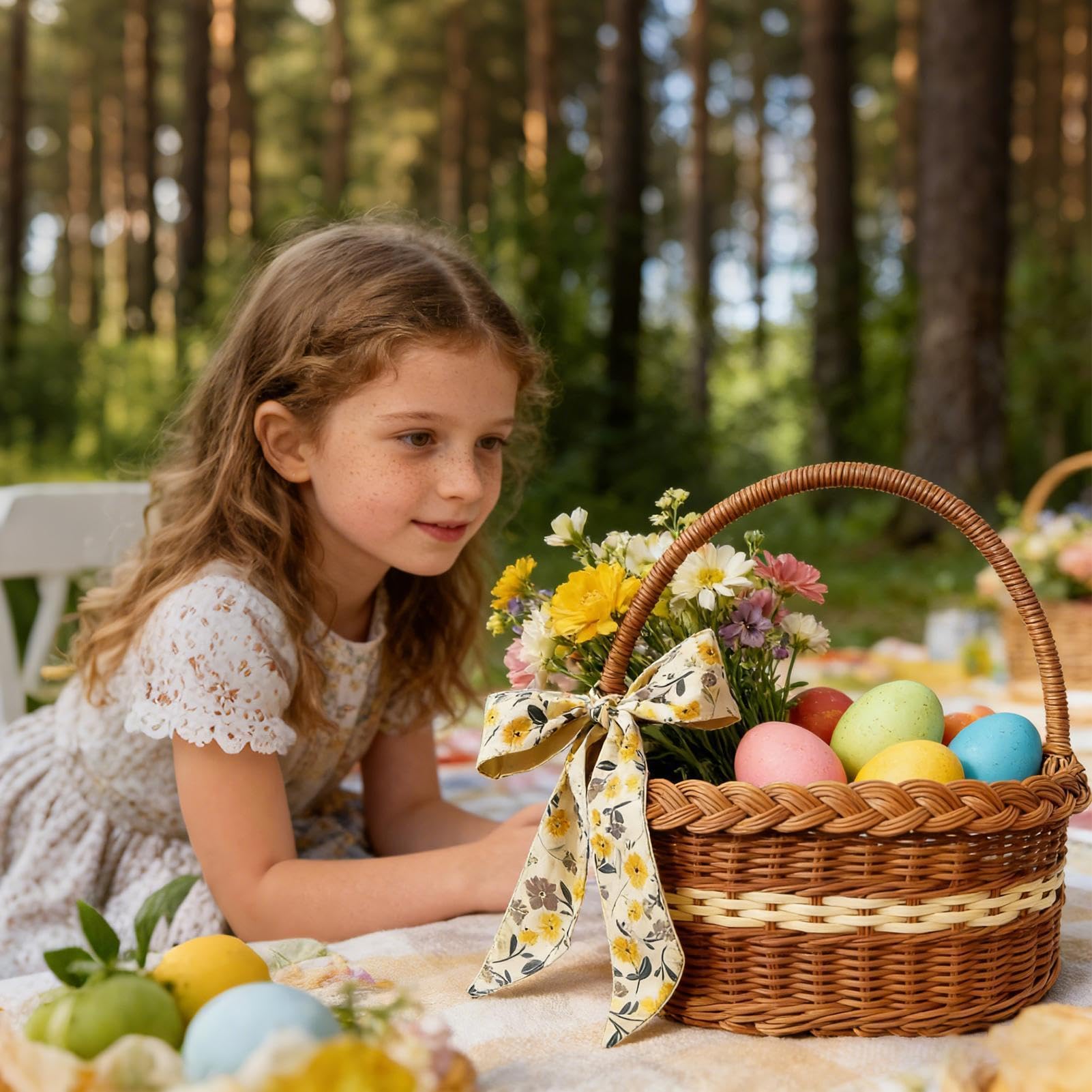 Cesto da picnic – Cesto stile rattan da 30 cm | Cesto portaoggetti tessuto in polipropilene con manico per shopping, frutta, fiori, campeggio, spiaggia, giardino, organizer rustico, uso portatile